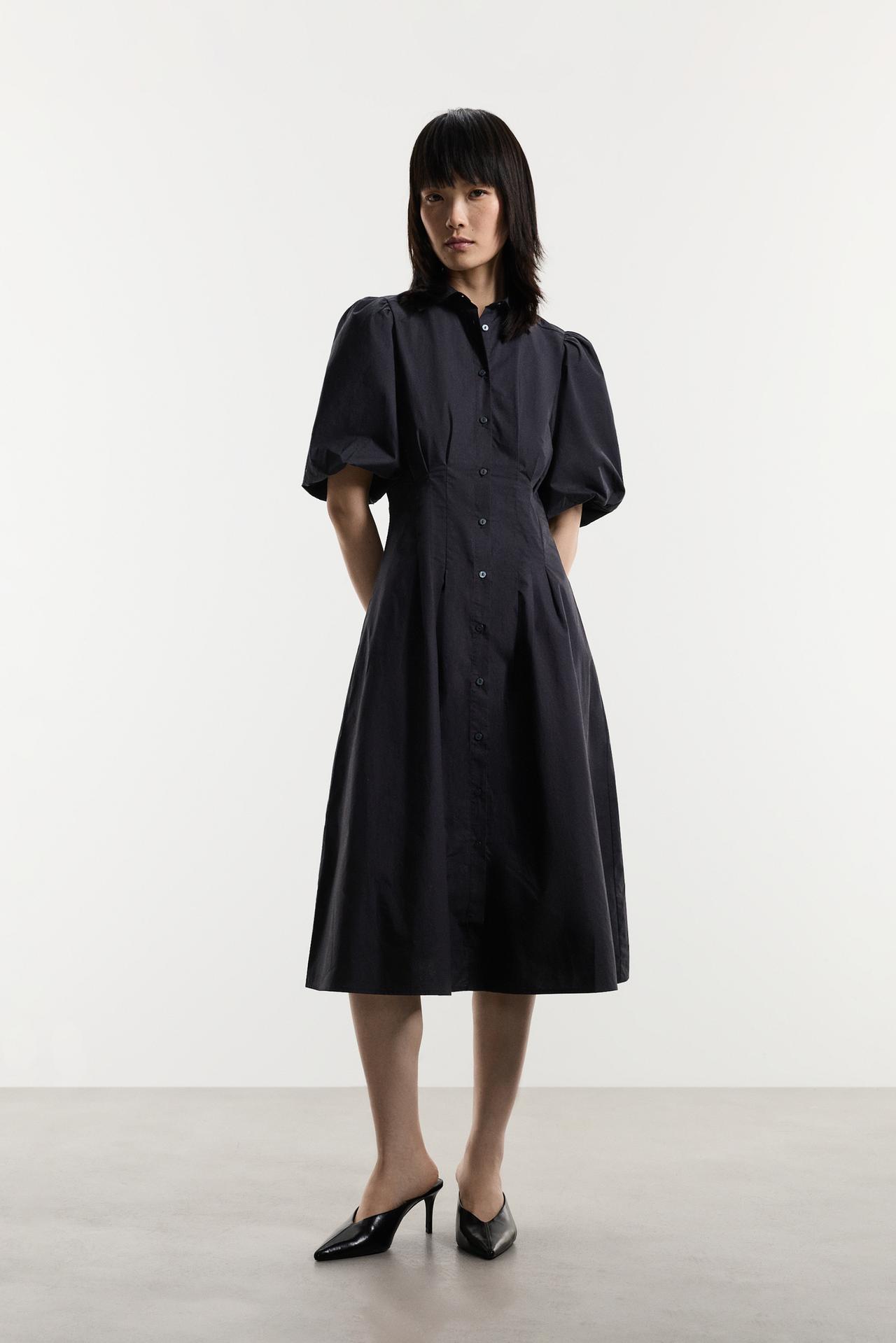 Midi shirt dress — BLACK