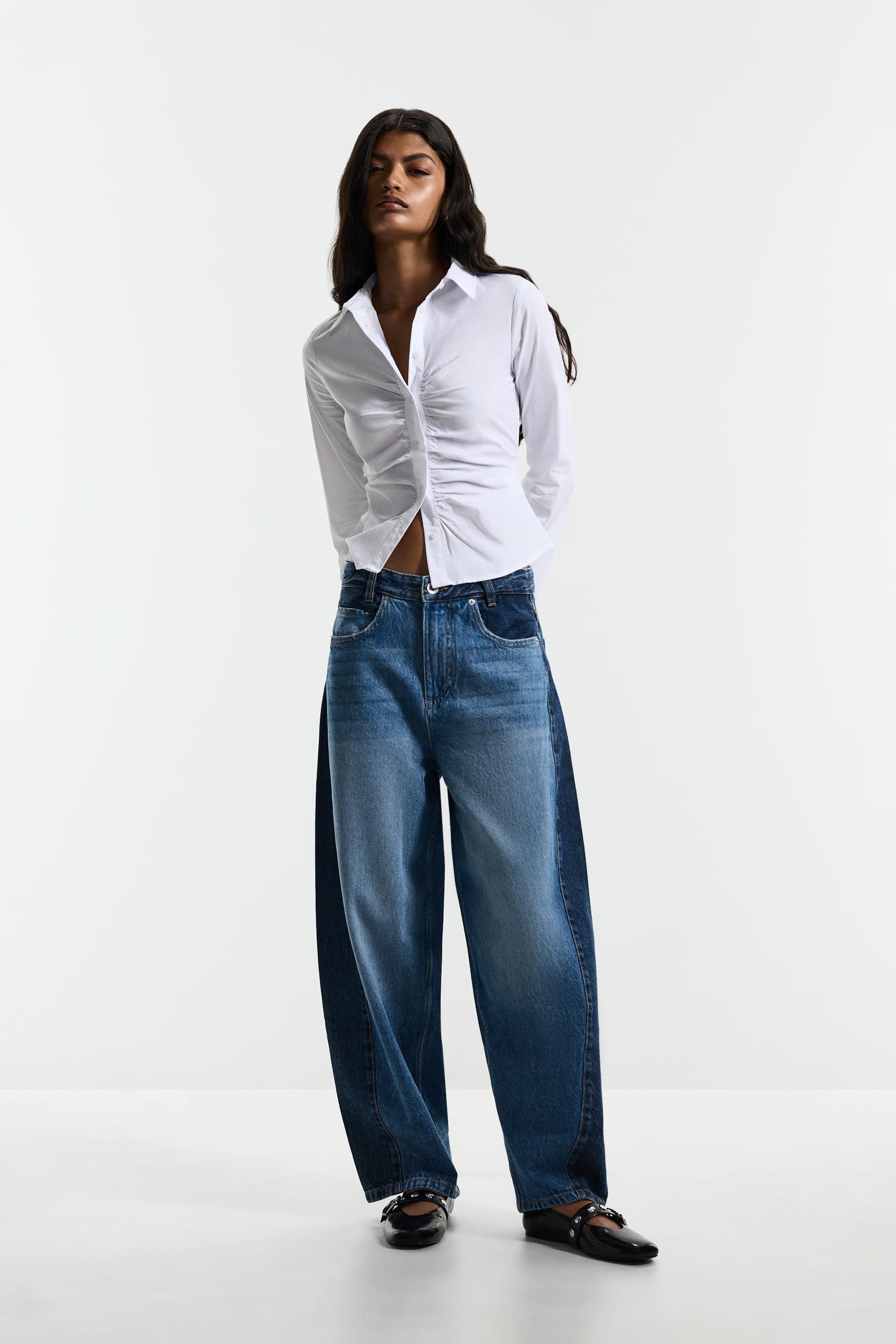 Contrast barrel jeans — DARK BLUE
