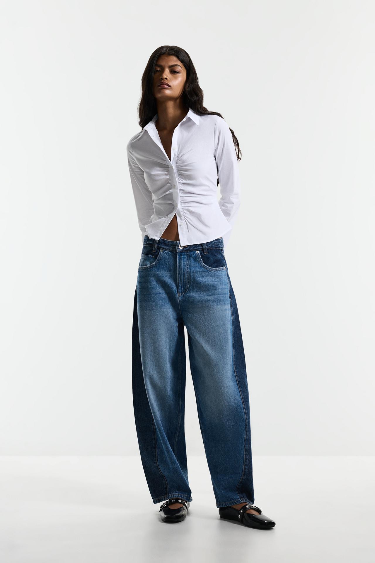 Contrast barrel jeans — DARK BLUE