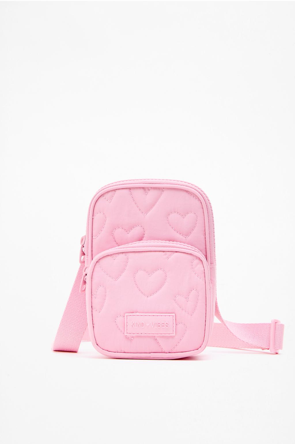 Quilted heart nylon mobile phone bag
