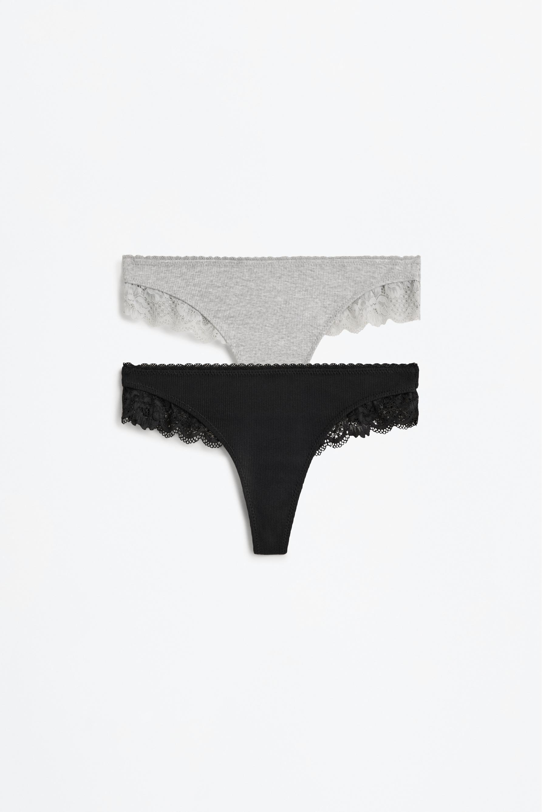 Pack of 2 ribbed thongs - lace — BLACK