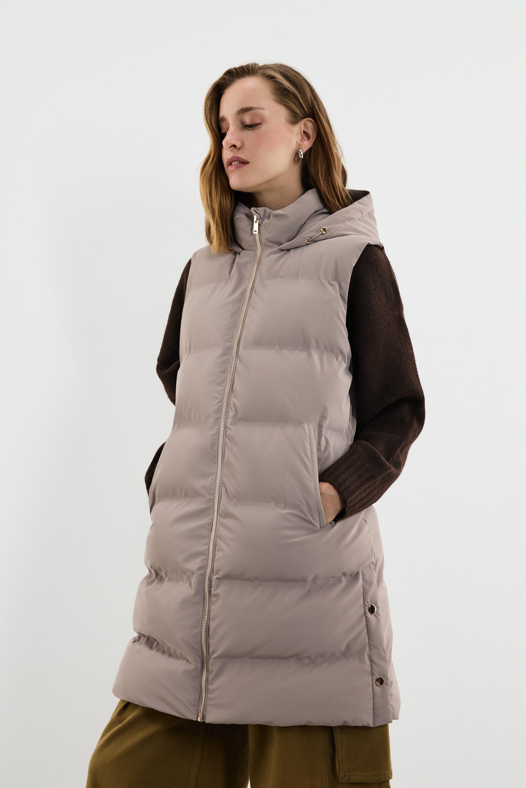 Long quilted gilet — PEARL GREY