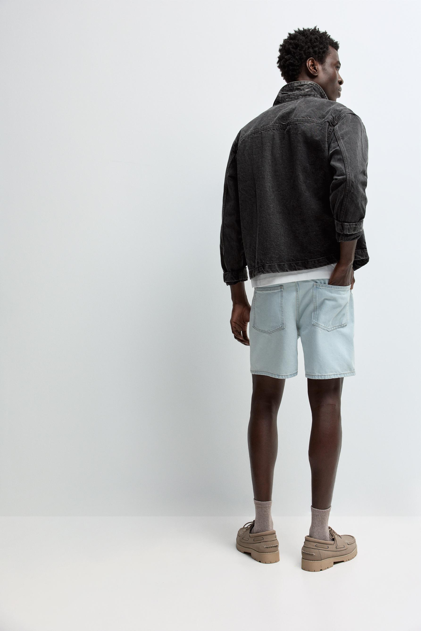 Denim Bermuda shorts with belt — SKY BLUE