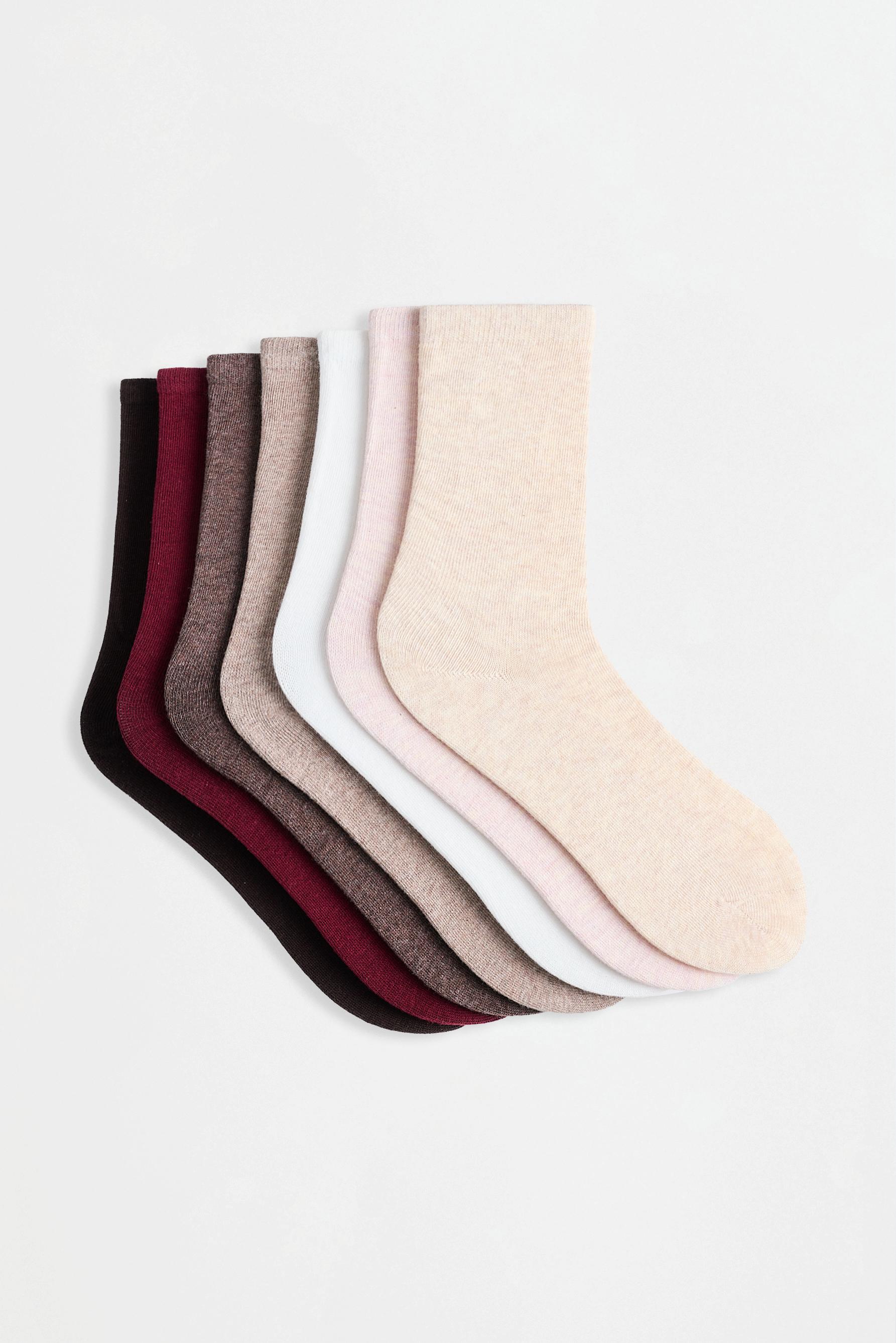 Basic Long Socks (7-Pack) — BURGUNDY