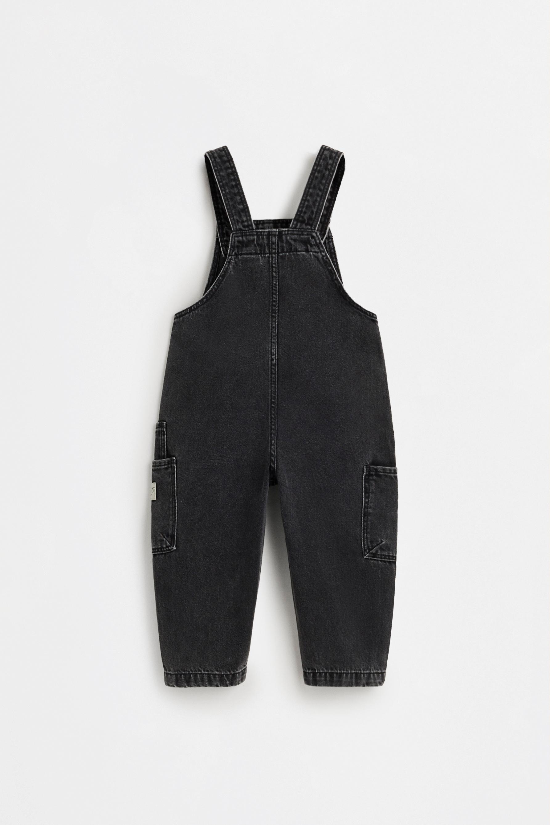 Denim cargo overalls — BLACK