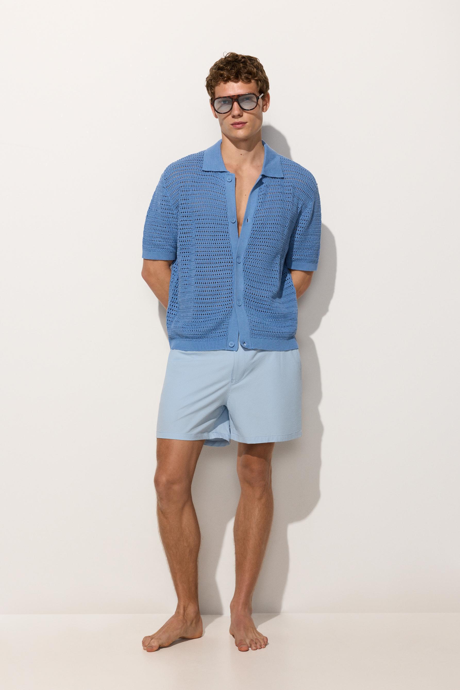 Cropped cutwork shirt — BLUE