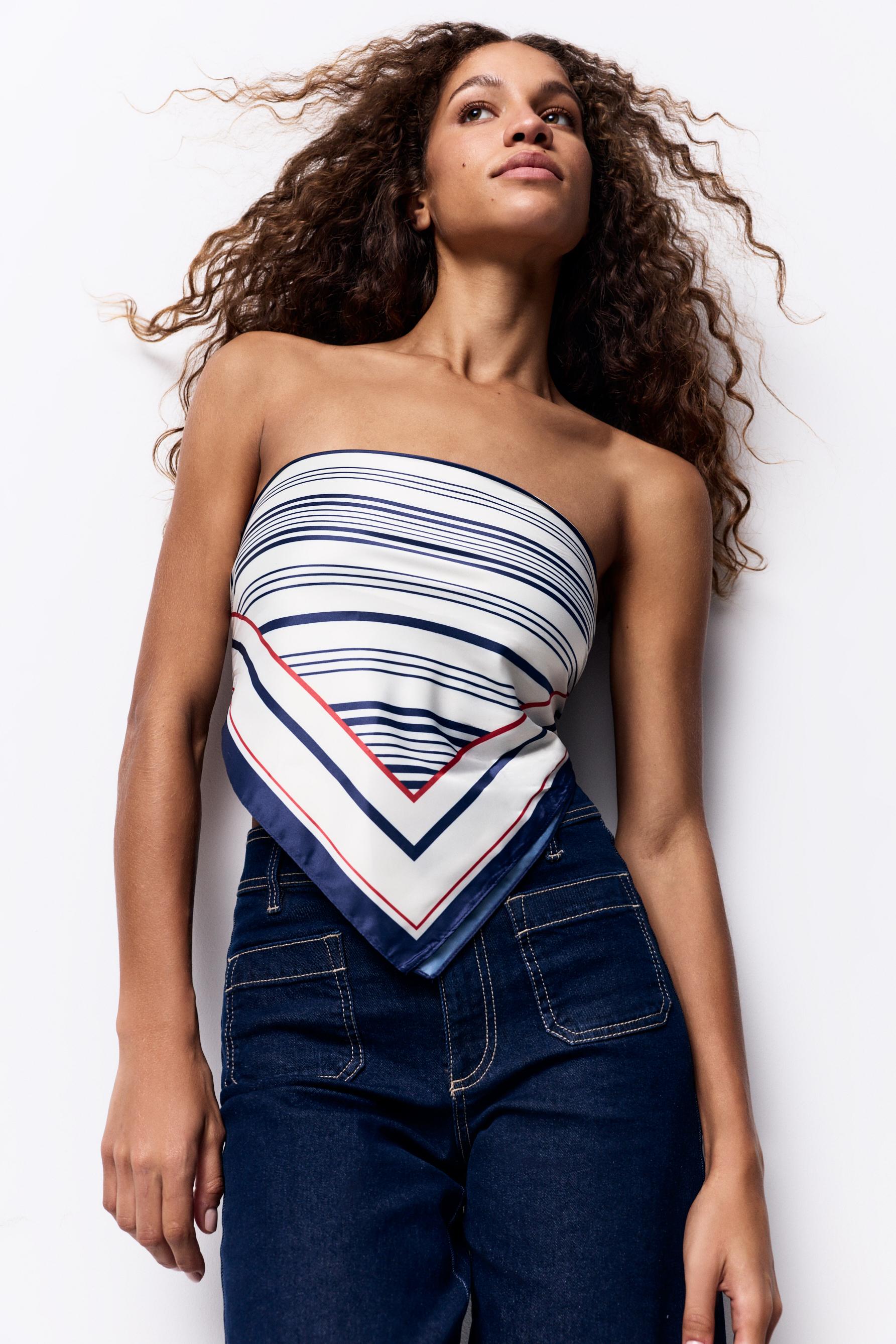 Striped satin scarf — BLUE