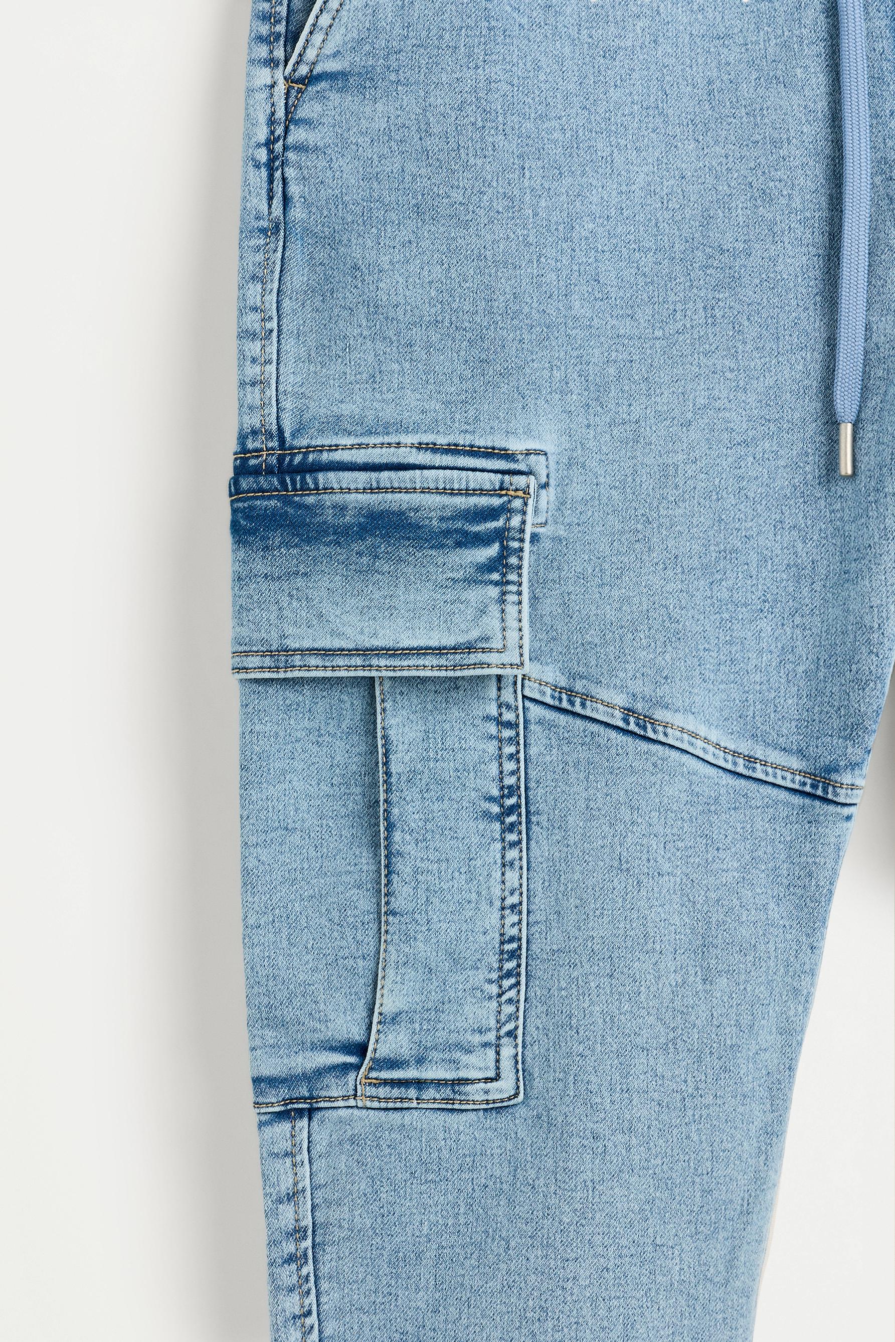 Fleece cargo jogger jeans — PALE BLUE