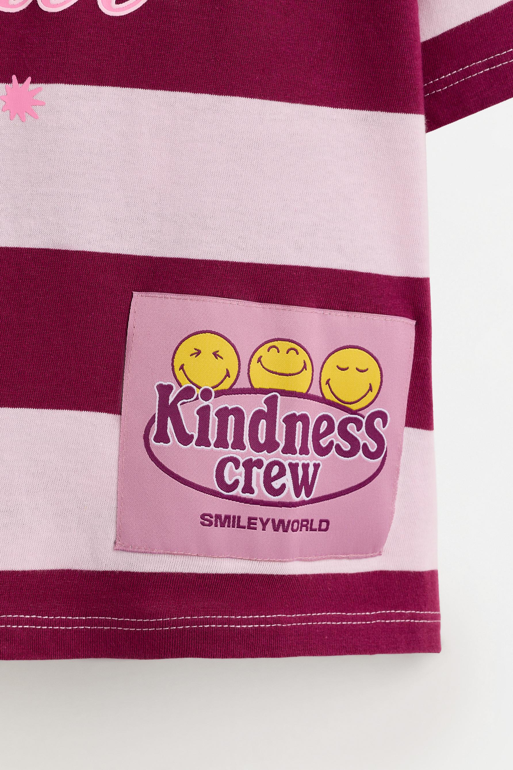 SmileyWorld® striped T-shirt — DARK PINK