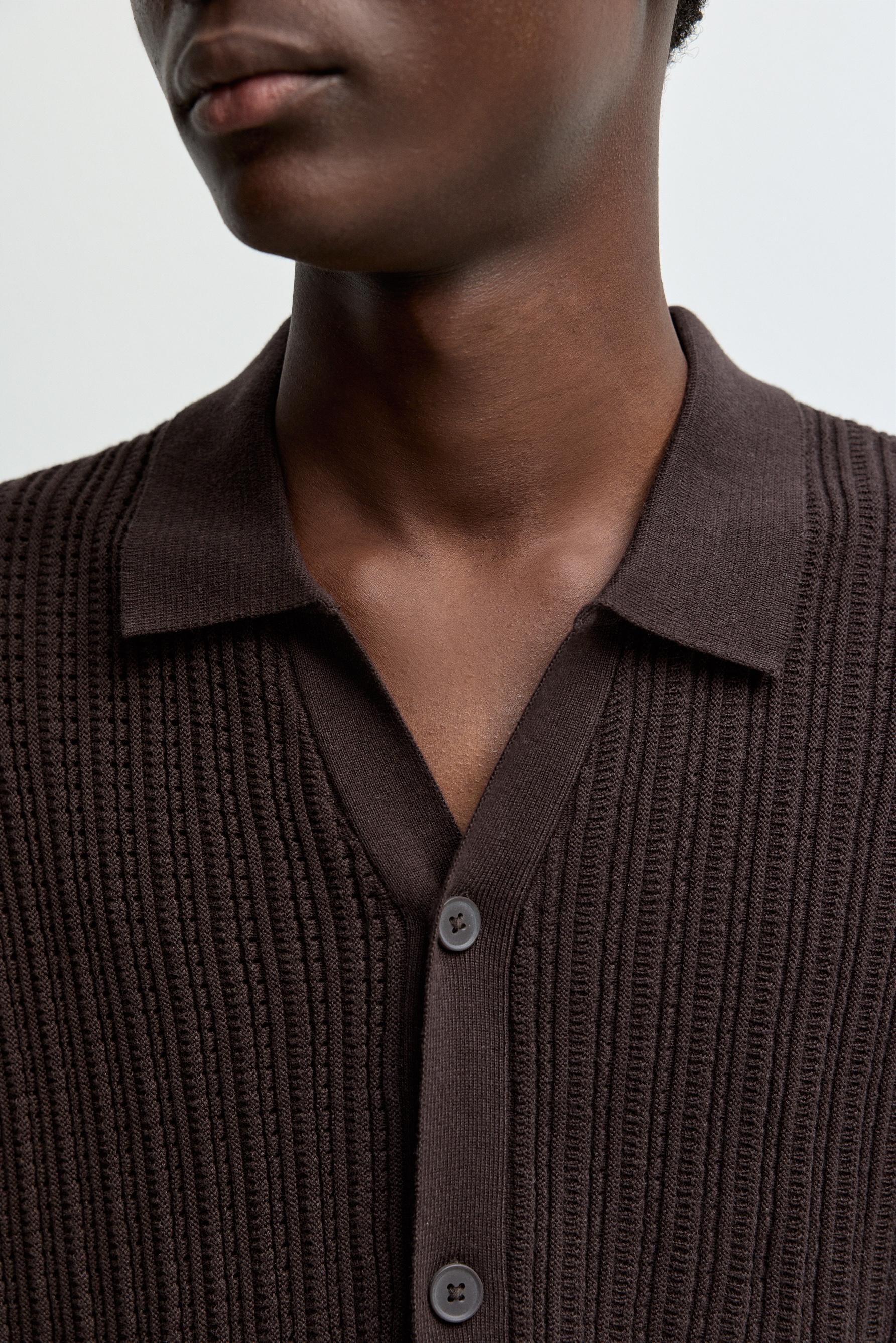 Ribbed Knit Shirt — CHOCOLATE