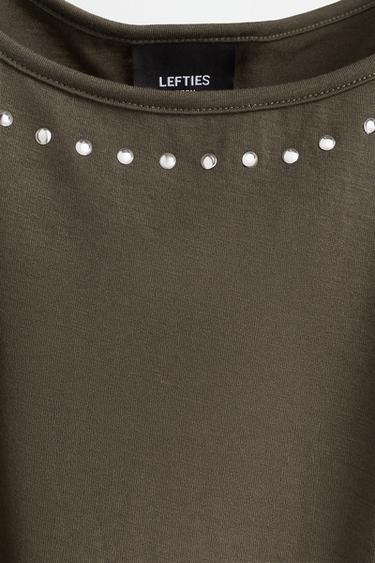 Studded cut-out T-shirt — KHAKI 7