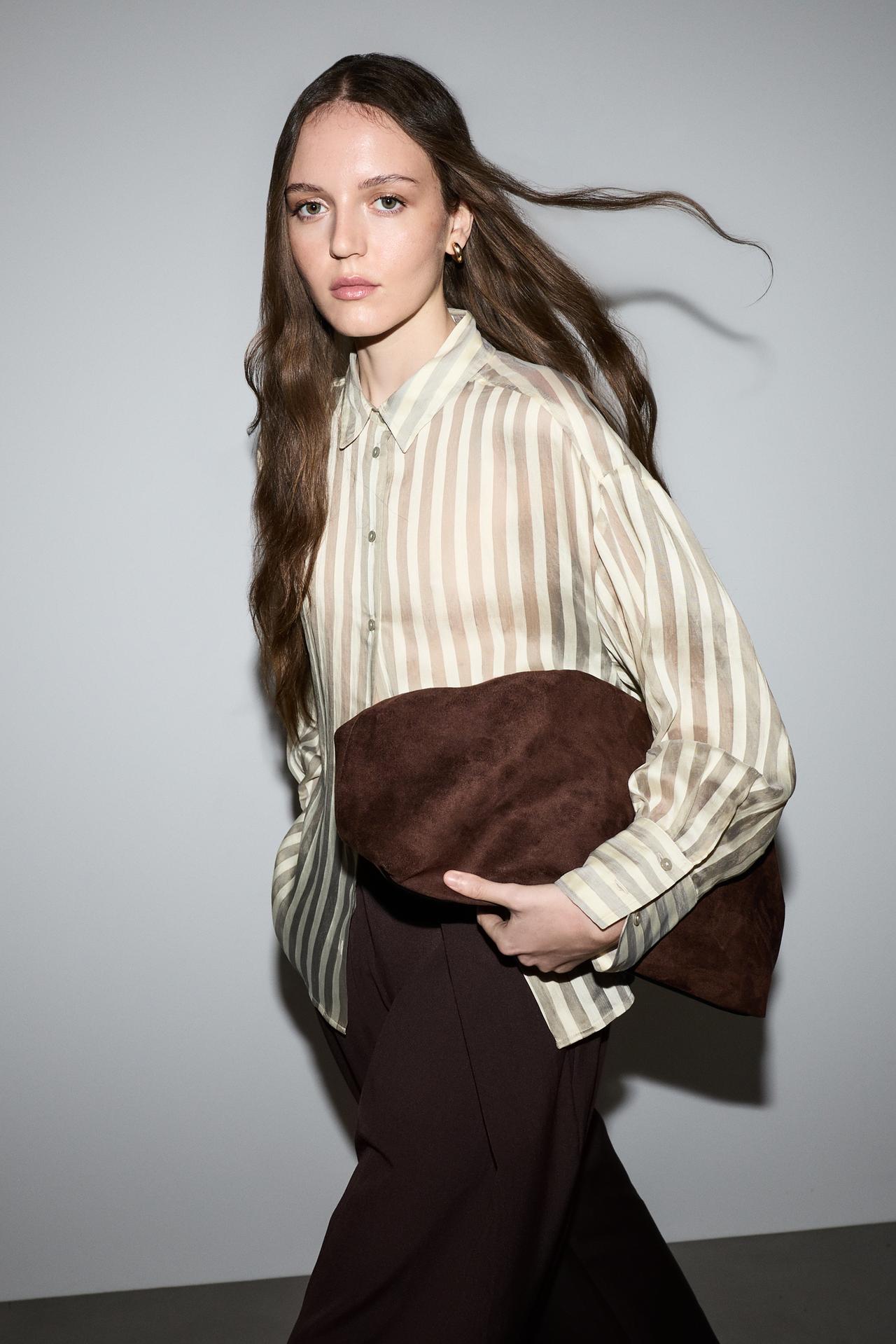 Semi-sheer flowing shirt — PALE KHAKI