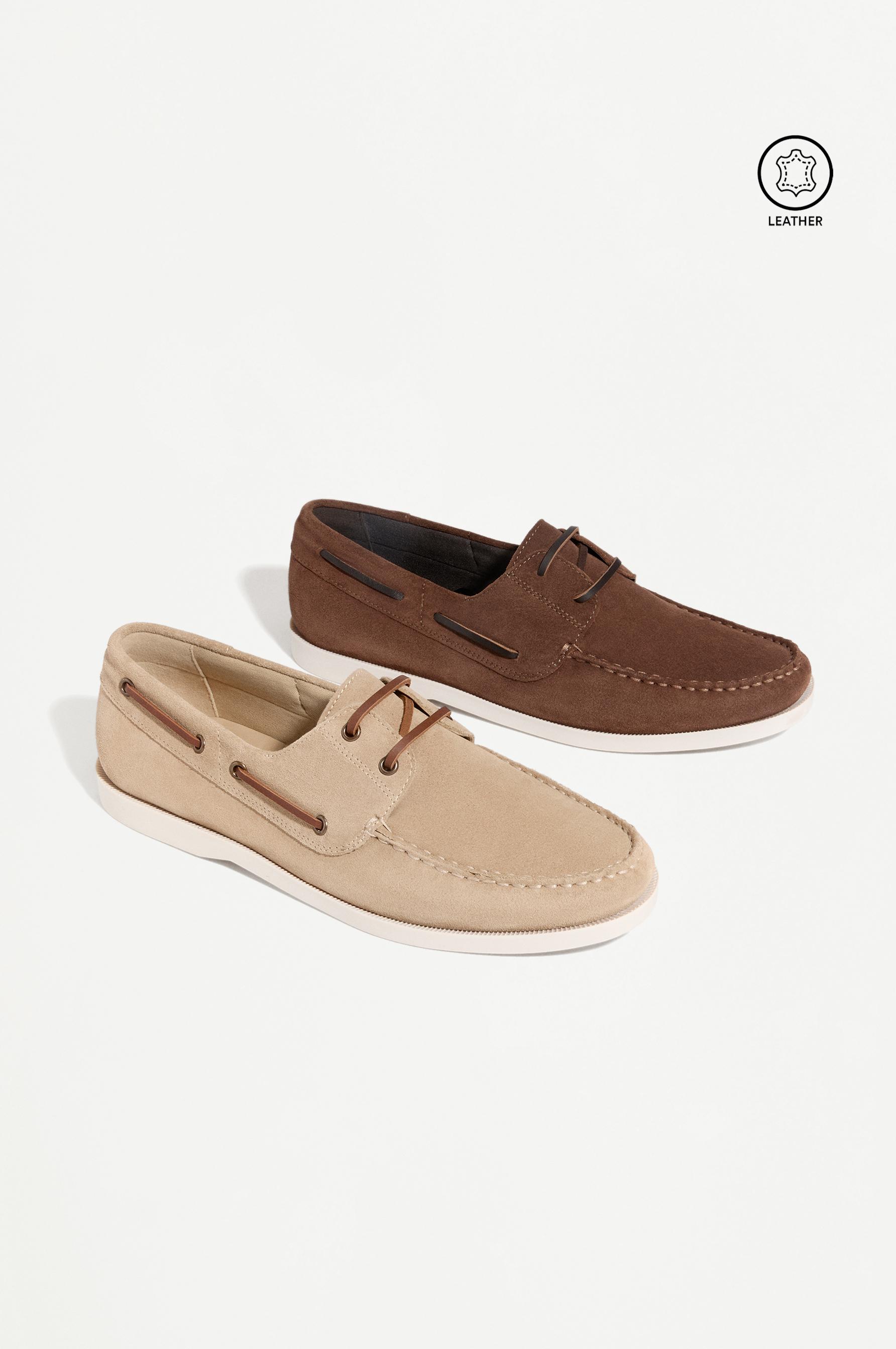 Leather boat shoe — BROWN