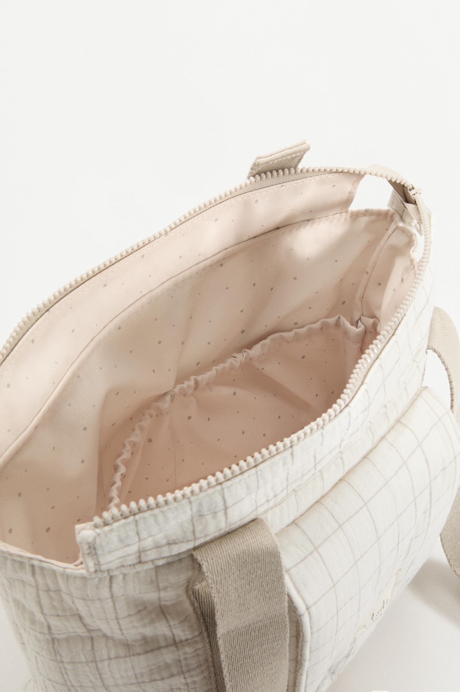 Check print maternity tote bag — ECRU
