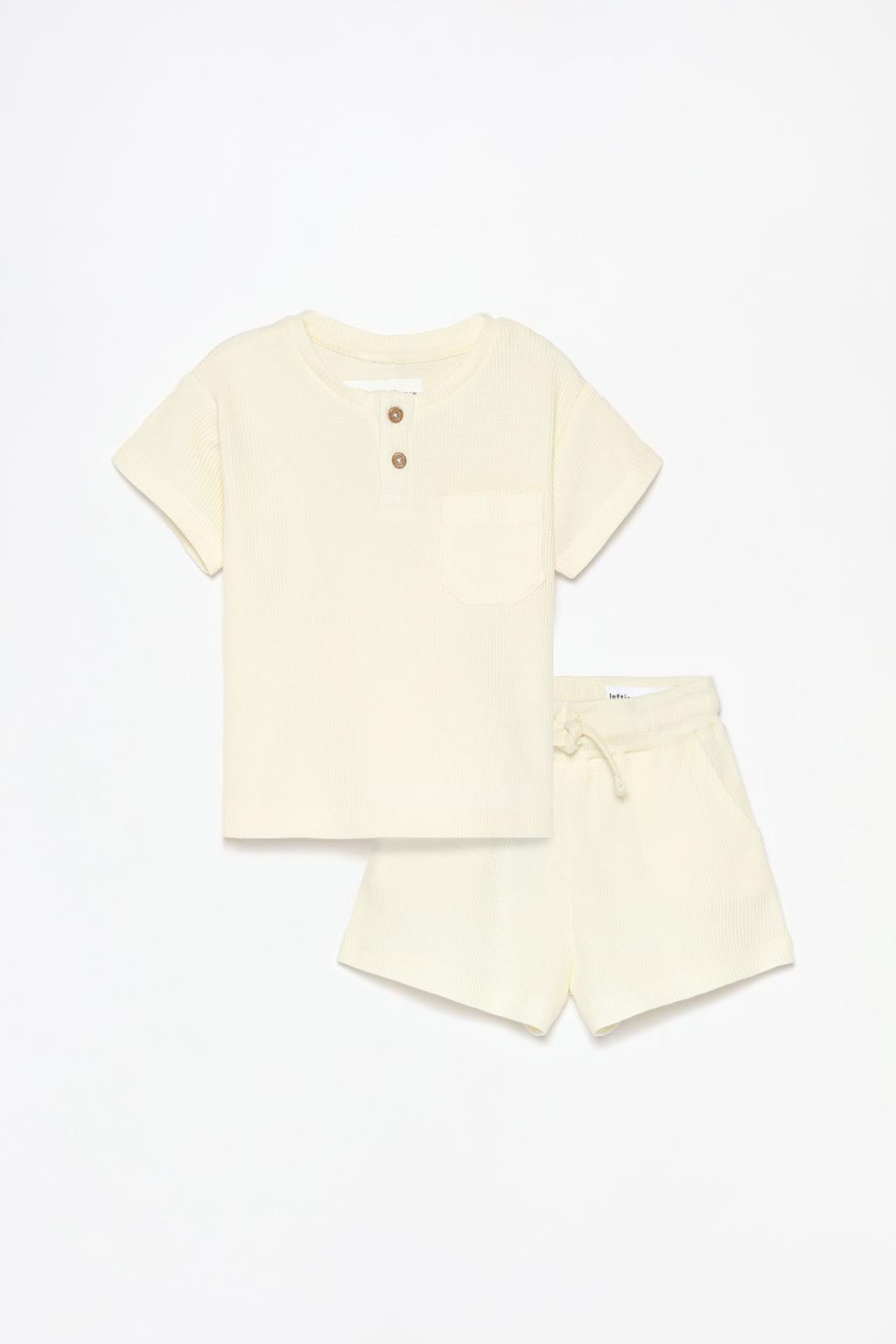 Waffle-knit T-shirt and Bermuda shorts co-ord