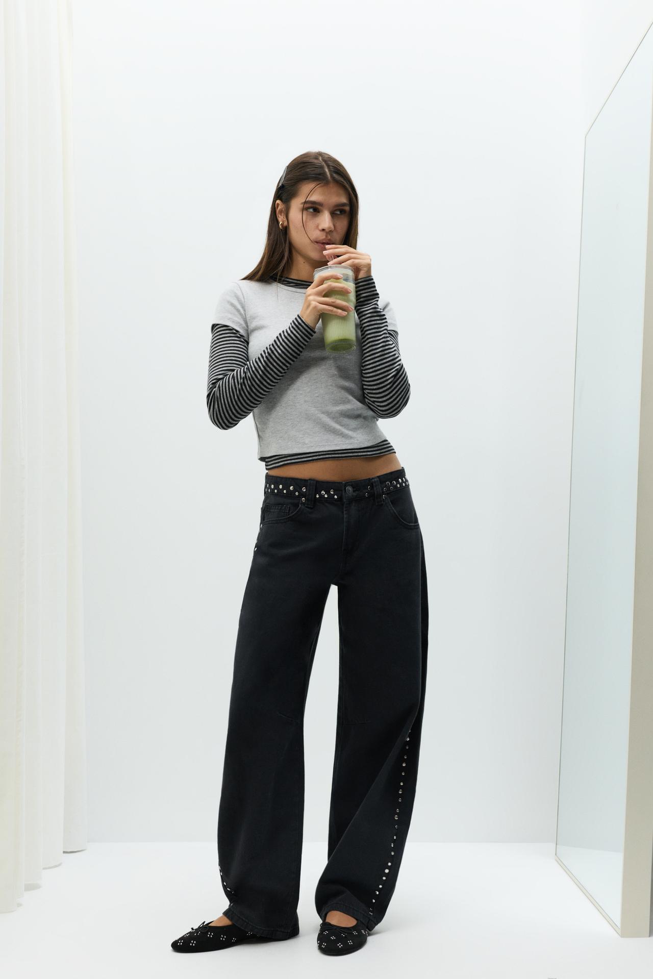 Studded barrel jeans — PALE CHARCOAL