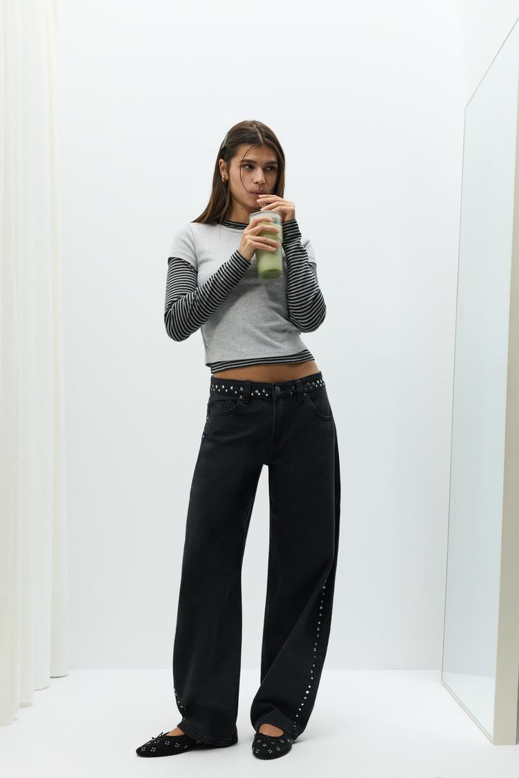 Studded barrel jeans — PALE CHARCOAL