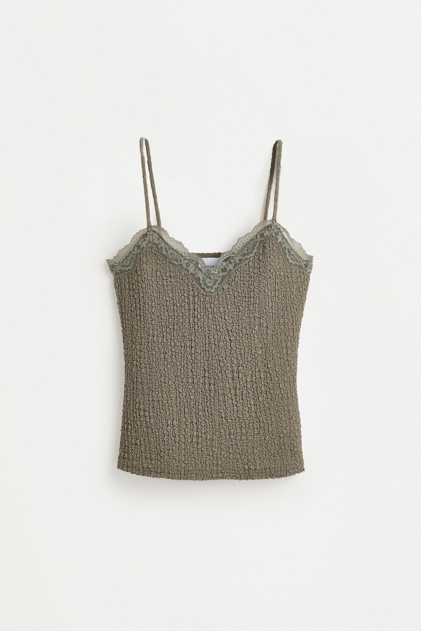 Textured strappy top — PALE KHAKI