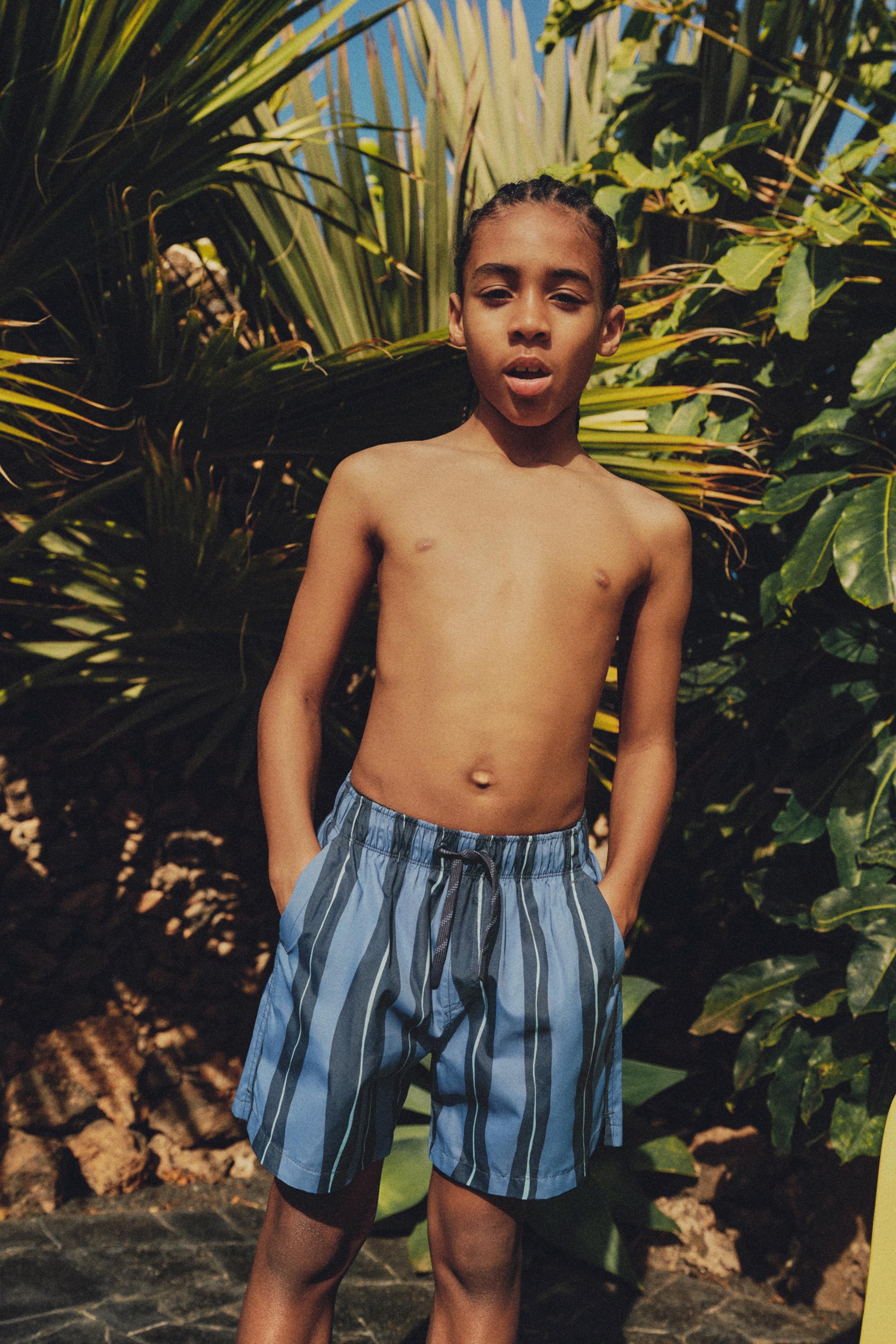 Printed Swim Trunks — FADED BLUE