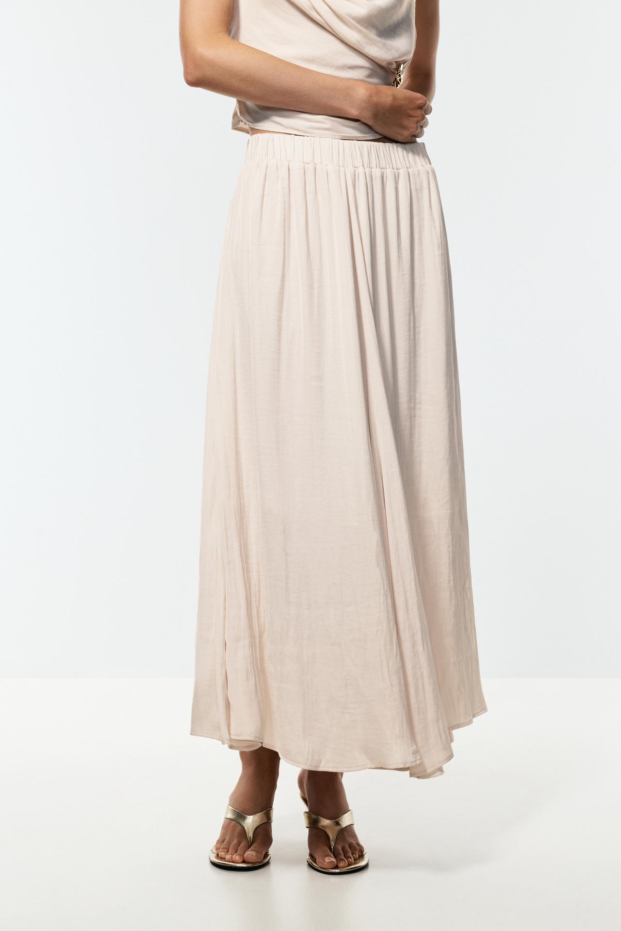 Textured satin midi skirt — CREAM