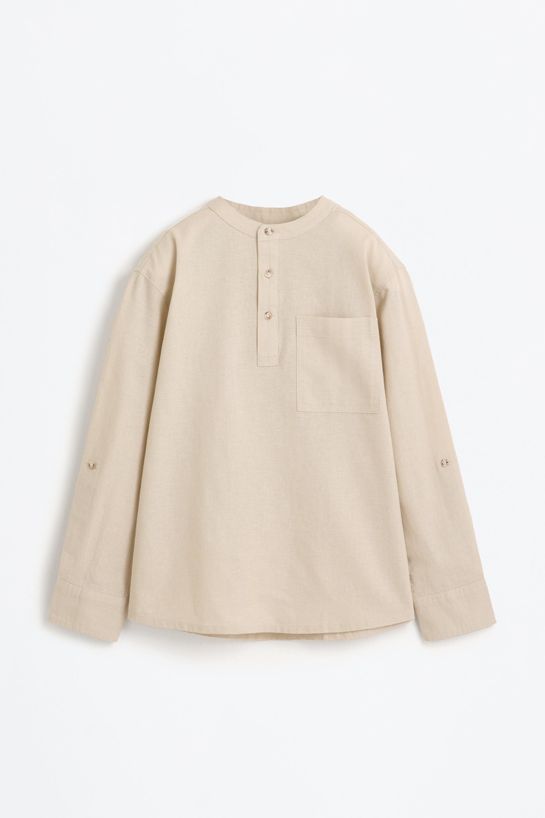 Linen-cotton stand collar shirt — SAND
