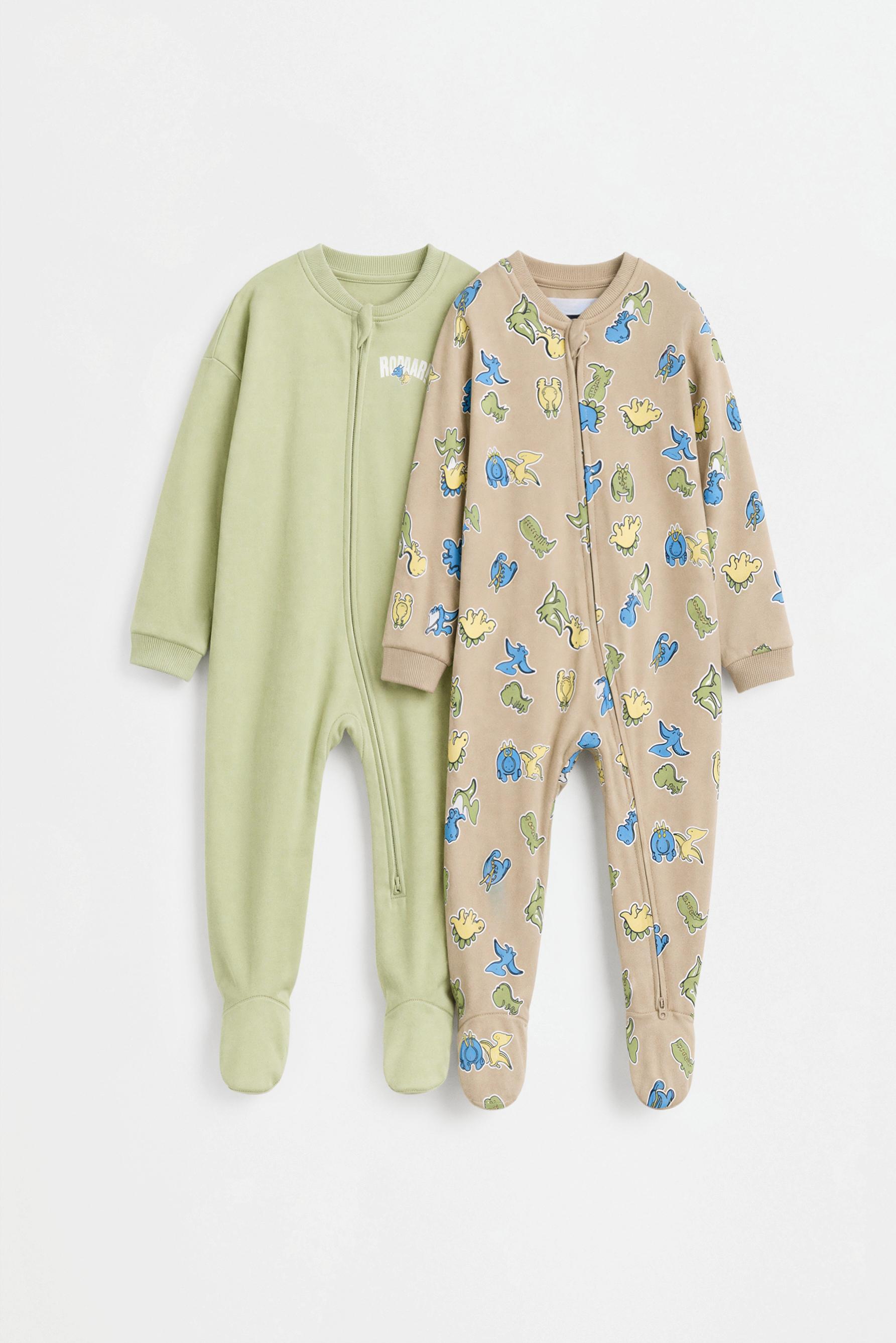 Pack of 2 dinosaur sleepsuits — MEDIUM GREEN