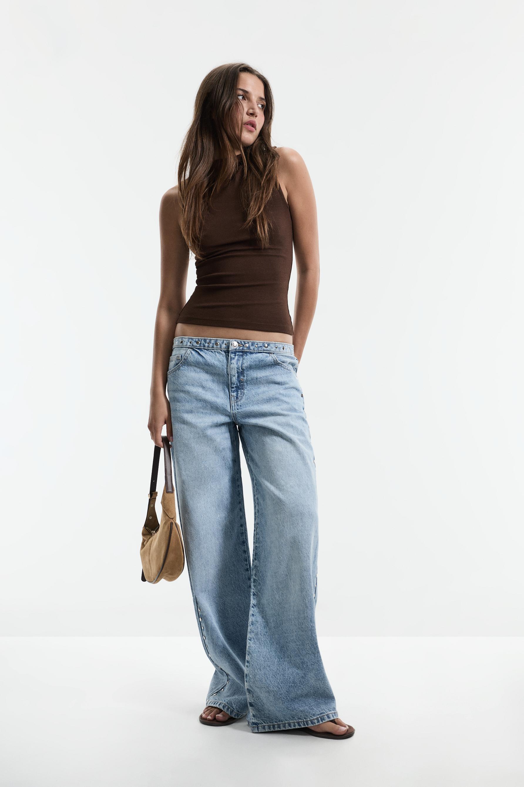 Studded wide-leg jeans — INDIGO