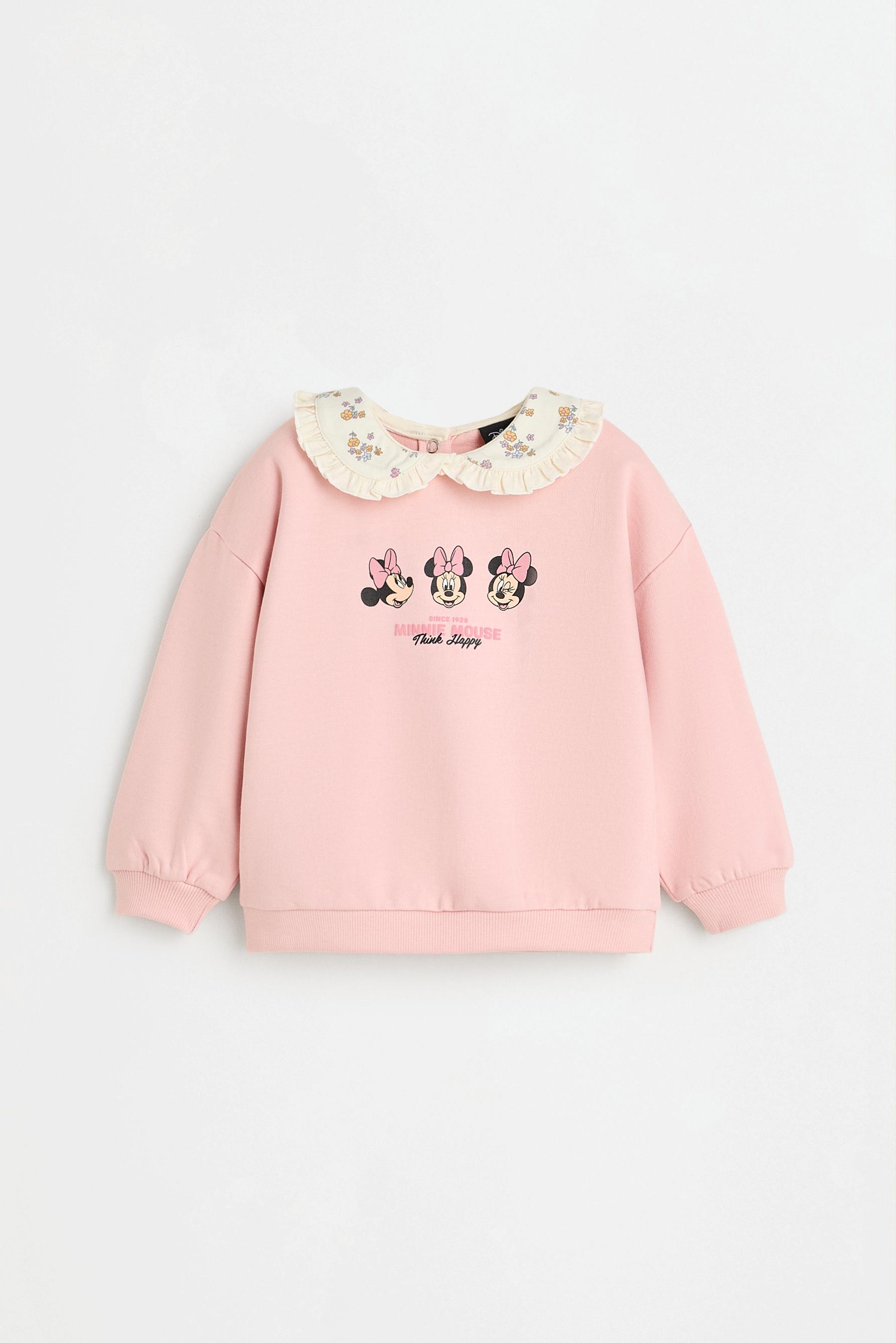 Minnie Mouse ©Disney ruffle-collar sweatshirt and bell-bottom set — PALE PINK