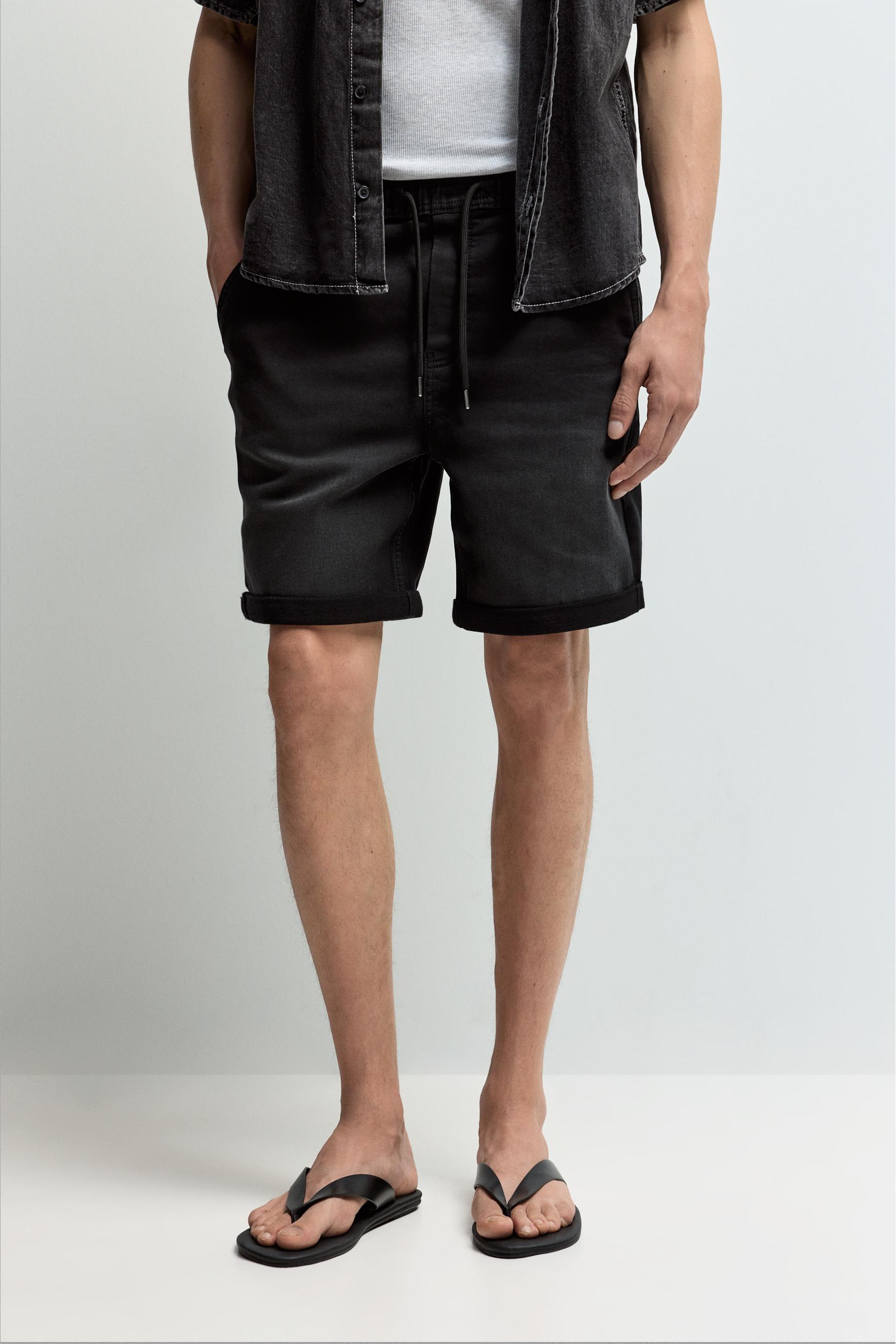 Denim jogger Bermuda shorts — FADED BLACK