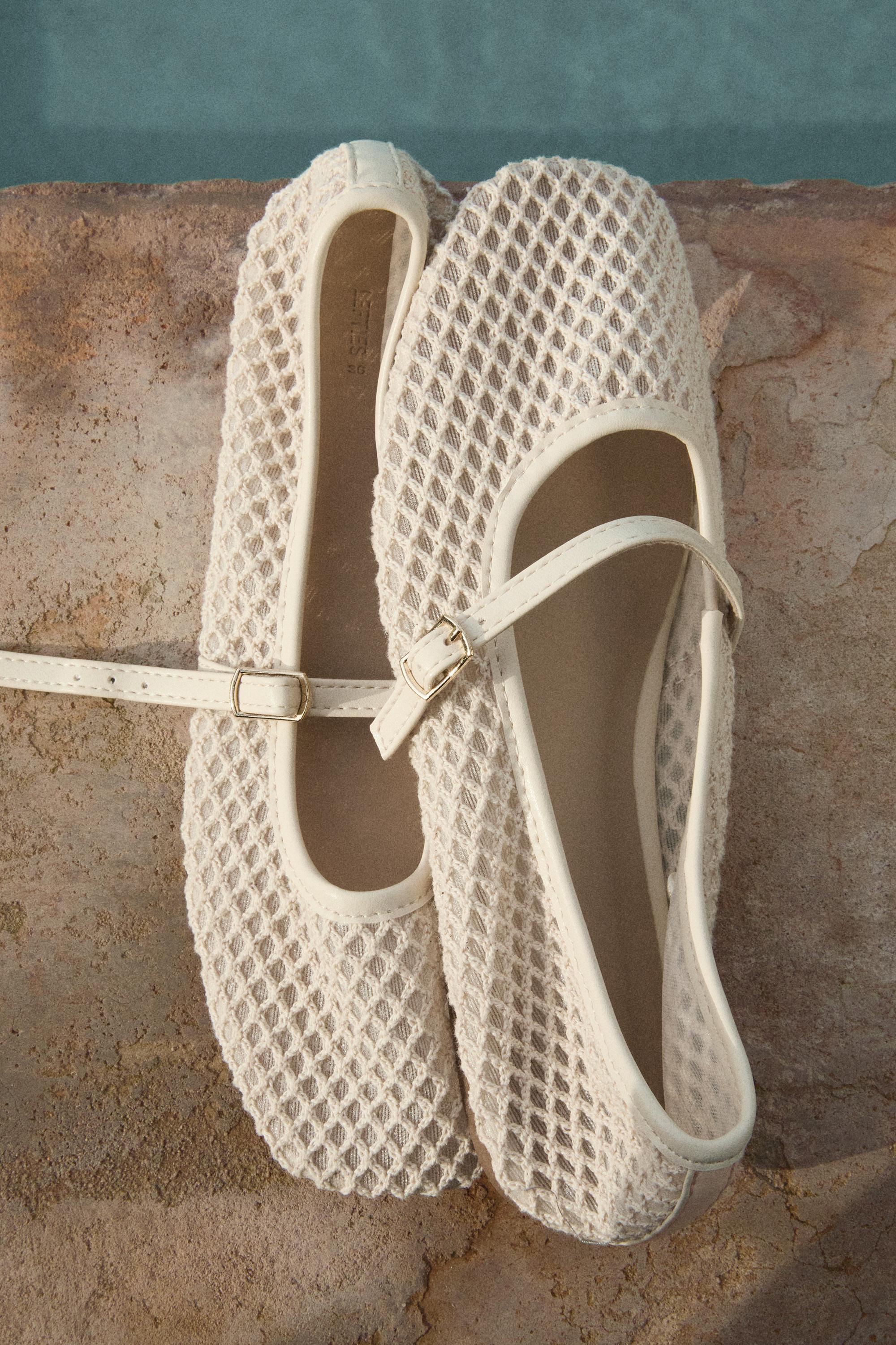 MESH BALLET FLATS — ECRU