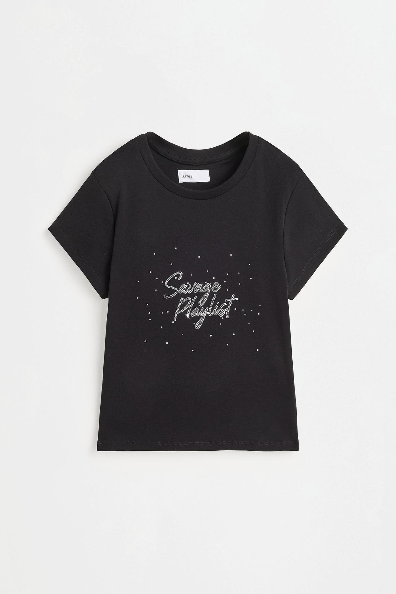 Rhinestone slogan T-shirt — BLACK