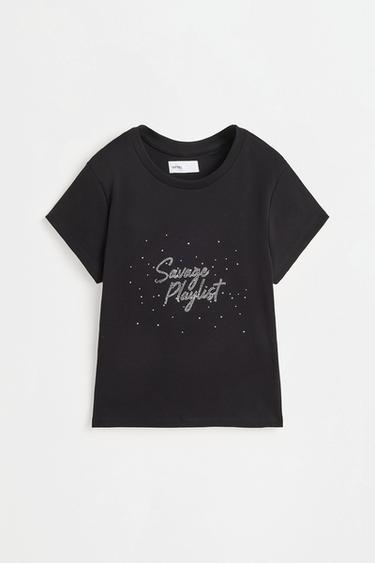 Rhinestone slogan T-shirt — BLACK 6