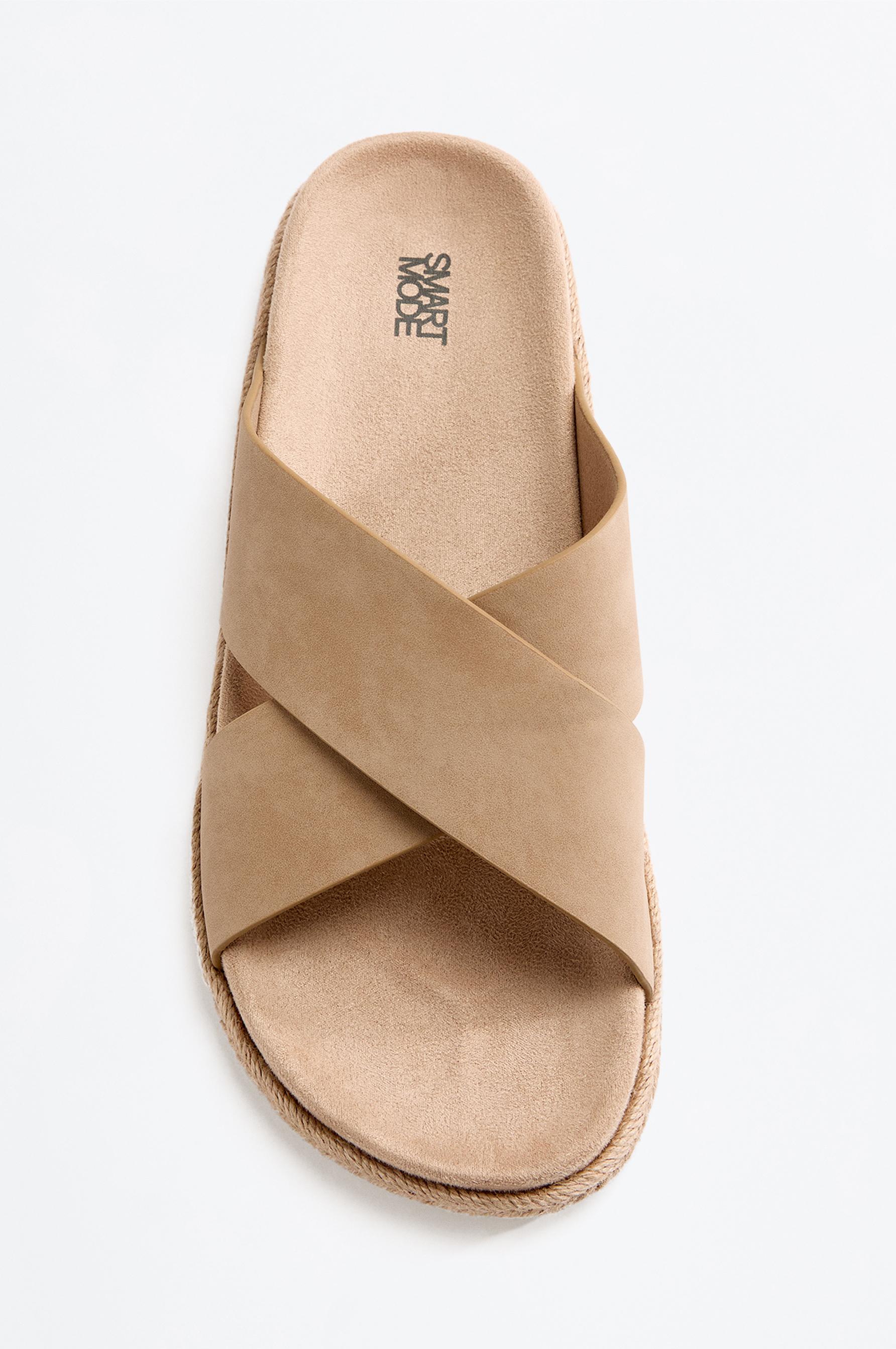 Cross-strap jute-effect sandals — BEIGE