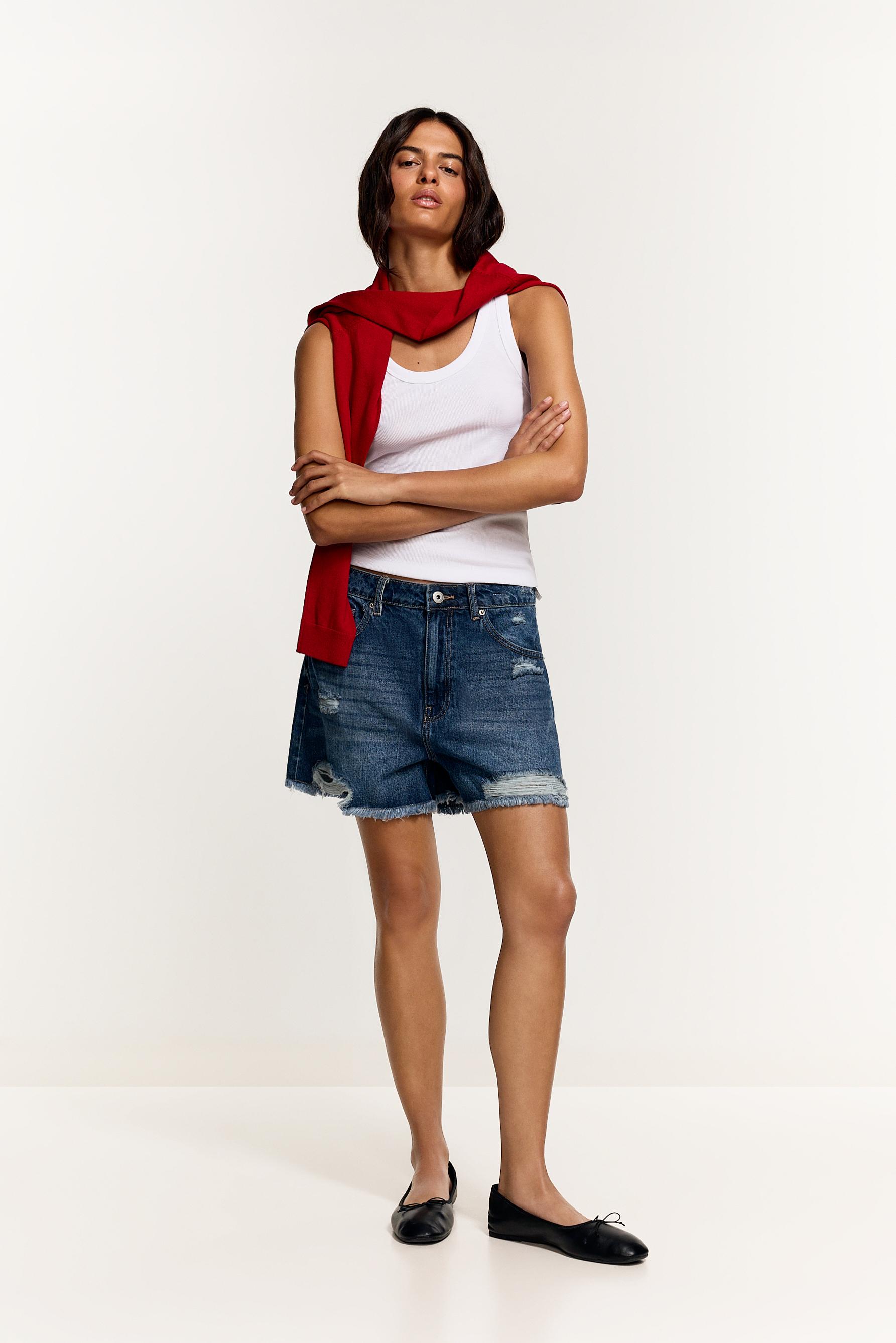 Distressed denim shorts — INK BLUE
