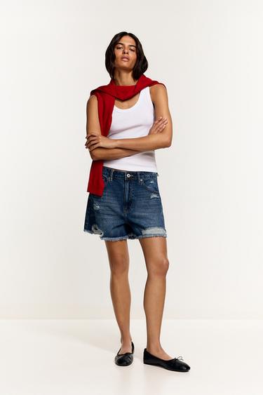 Distressed denim shorts — INK BLUE 1