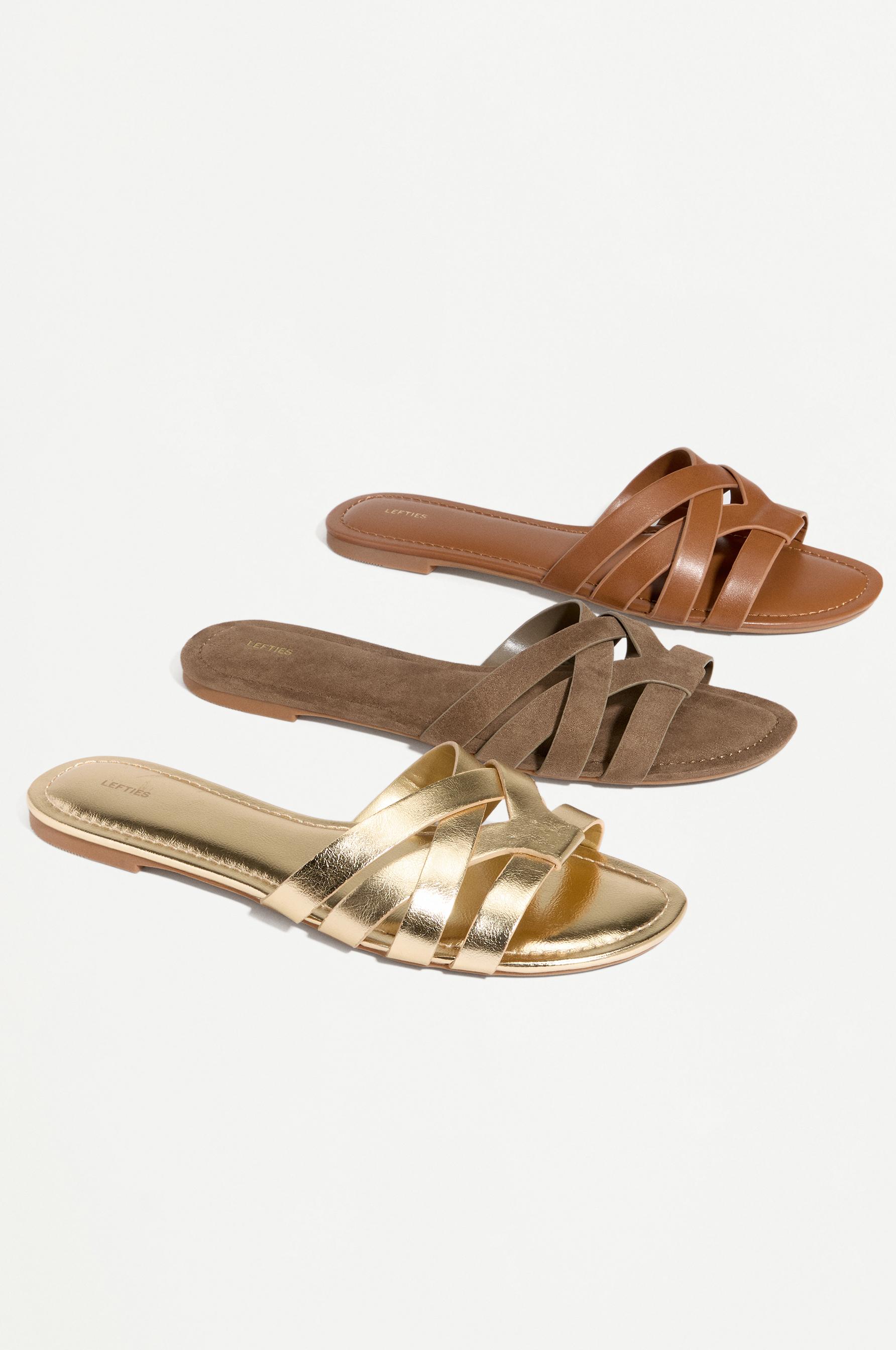 Braided faux suede flat slider sandals — KHAKI