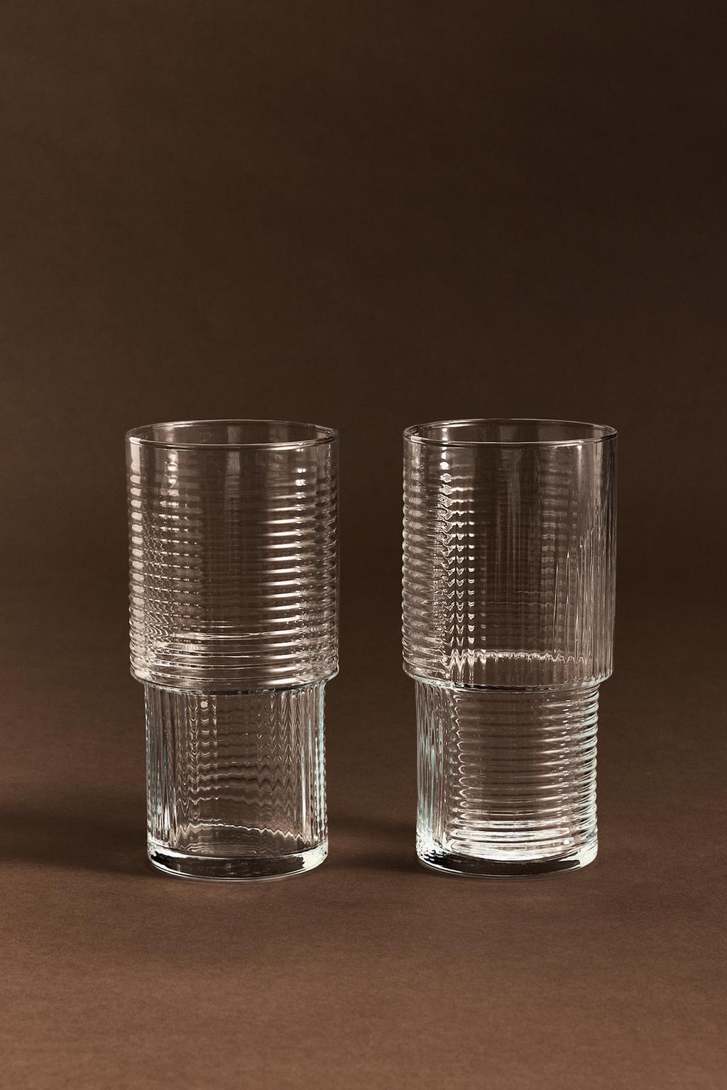 Pack of 2 tall stackable engraved glasses, 400 ml – Lefties – صورة المنتج