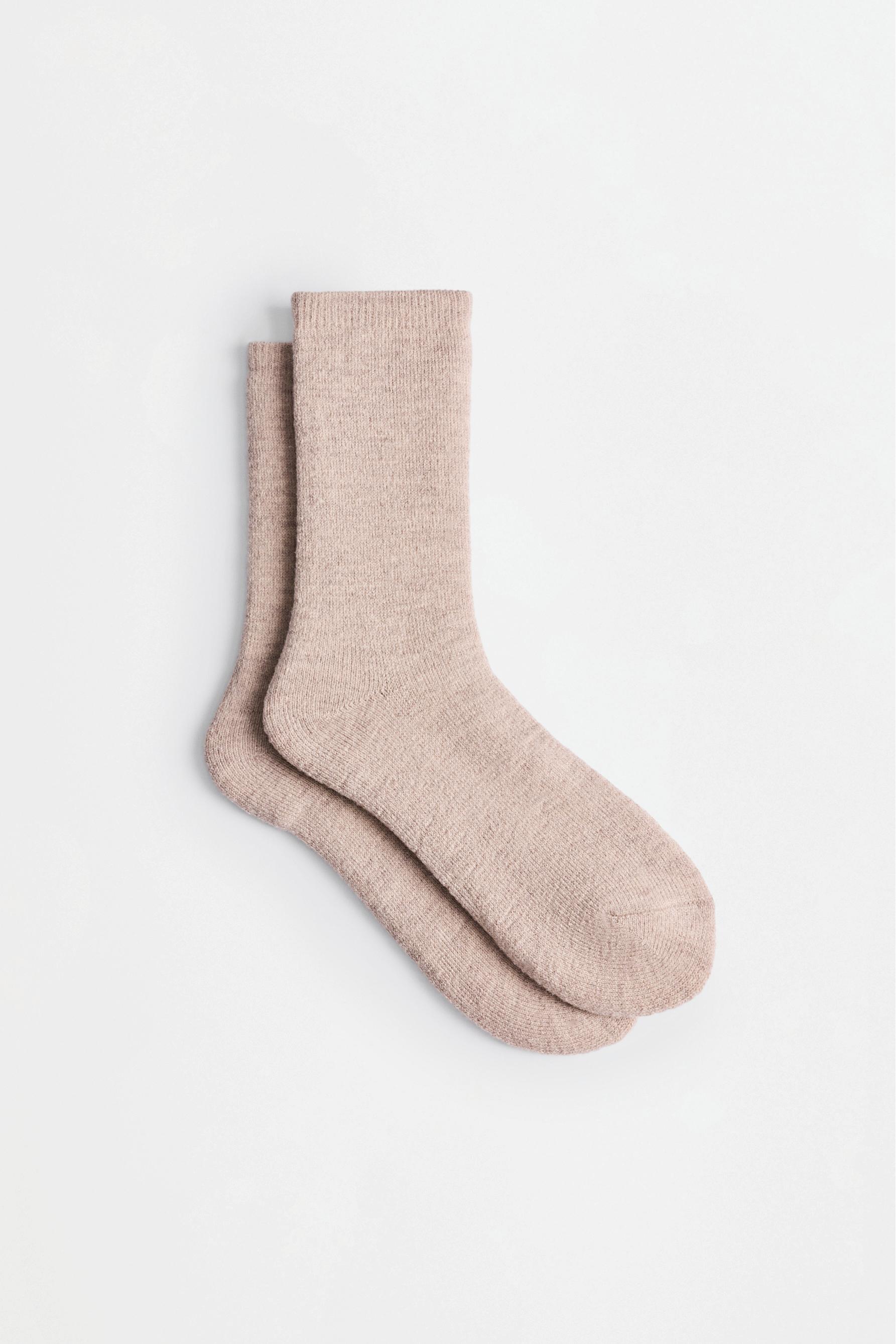 Long socks with 14% wool (Pack of 2) — BEIGE/BROWN