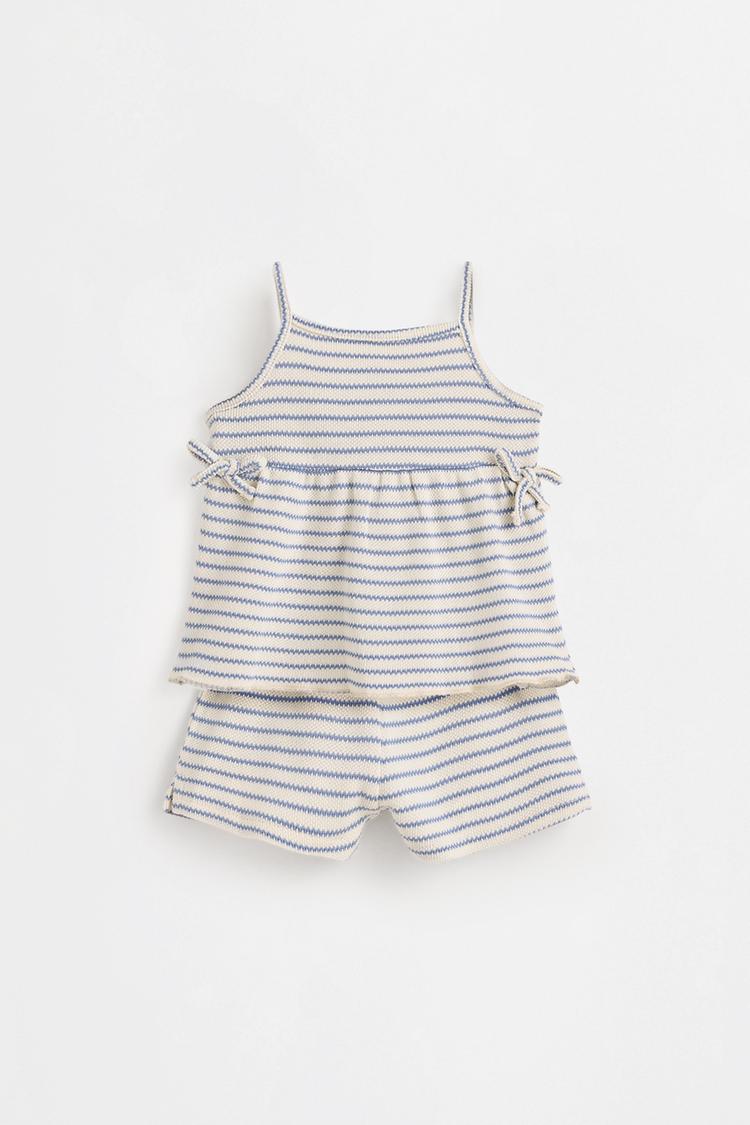 Striped bias cut top and shorts set — BLUE