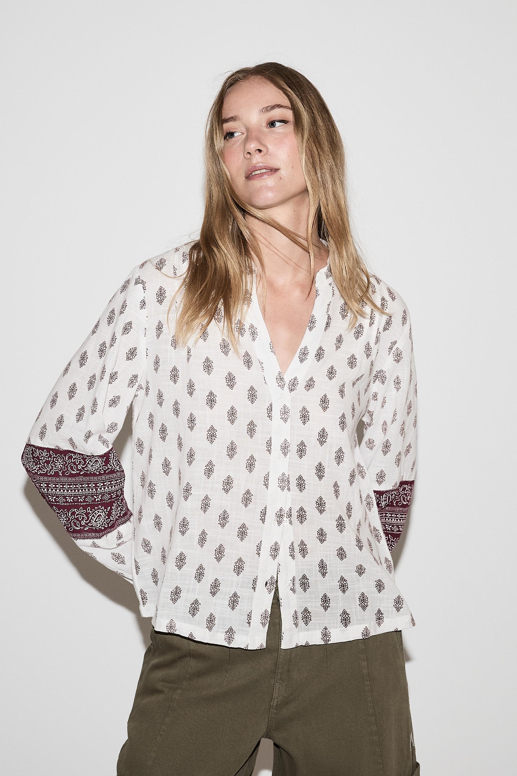 Rustic shirt with sleeve tape — MAROON