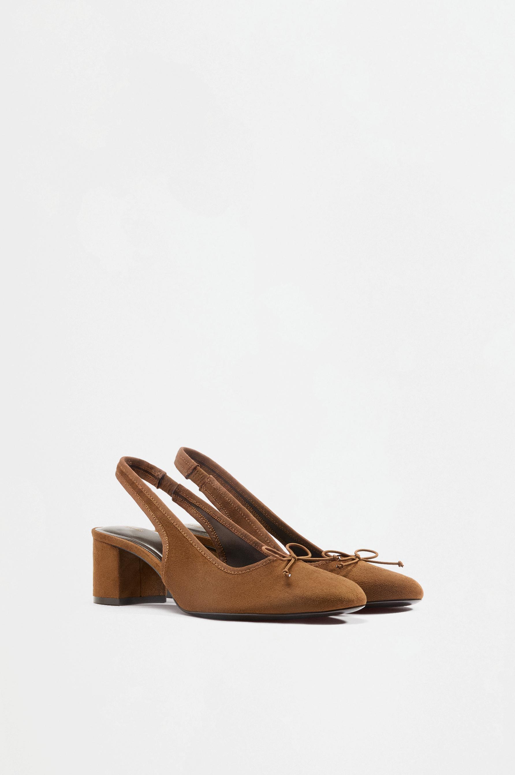 Bow heel ballet flat — BROWN