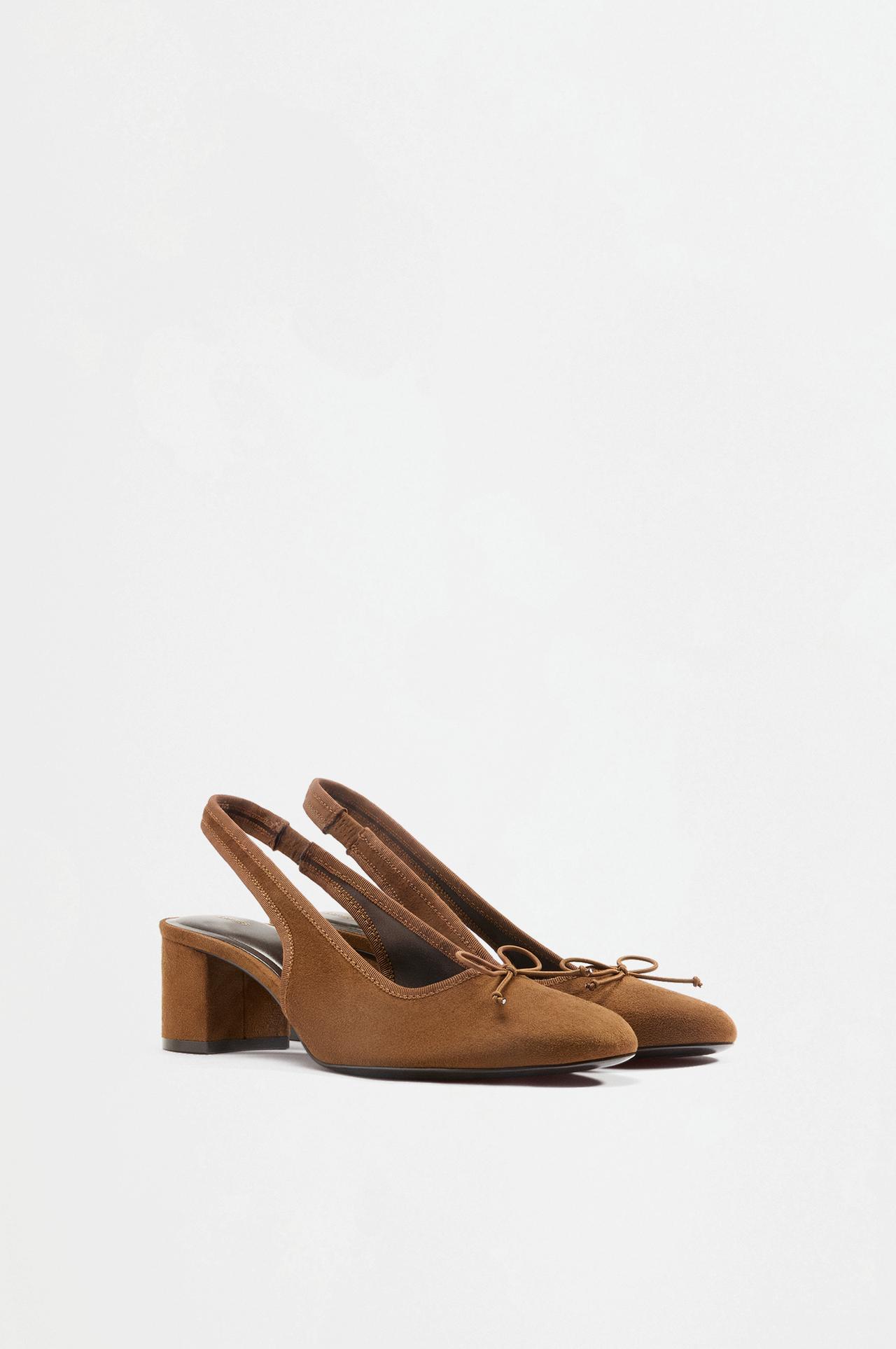 Bow heel ballet flat — BROWN