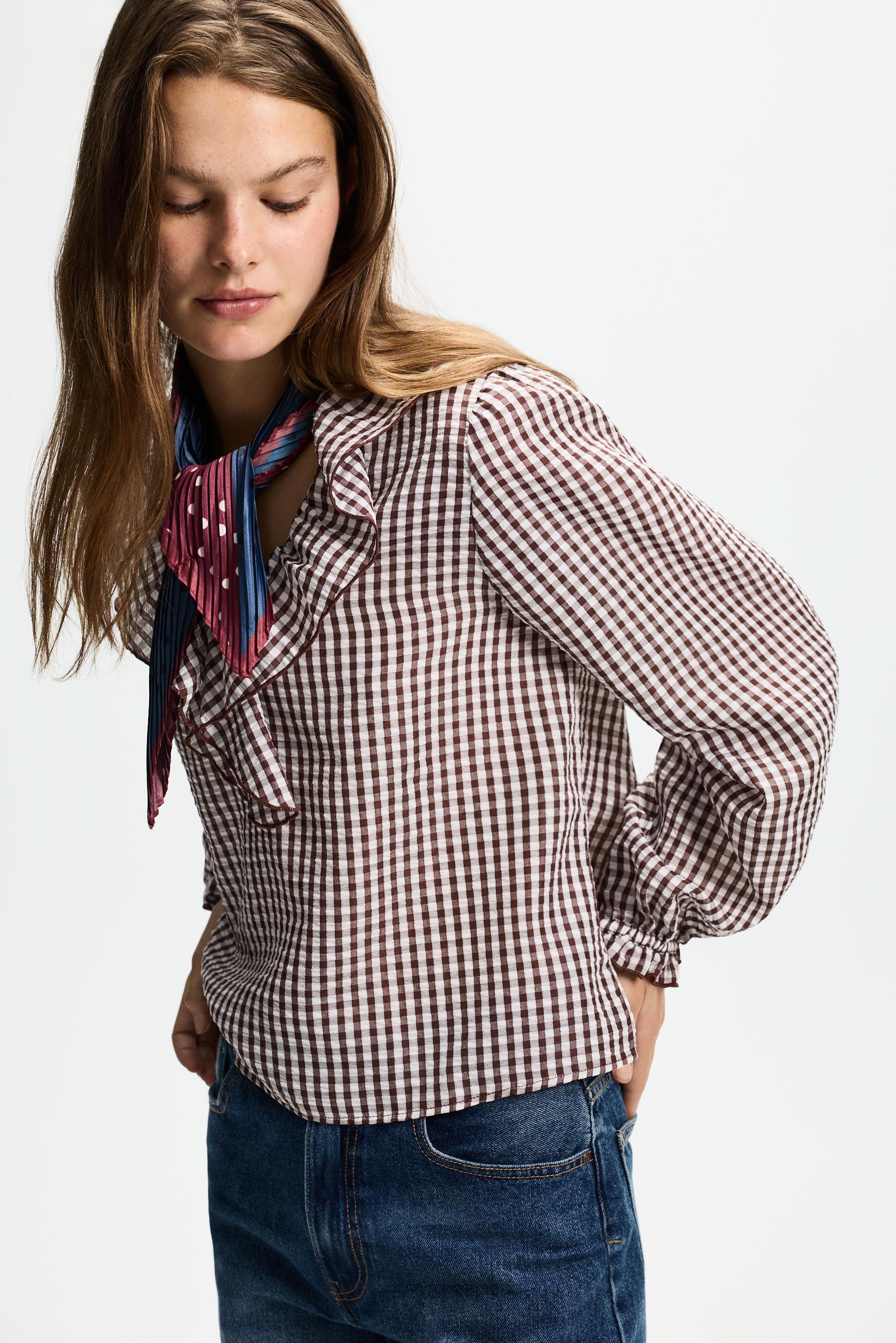 Pleated print scarf — BURGUNDY
