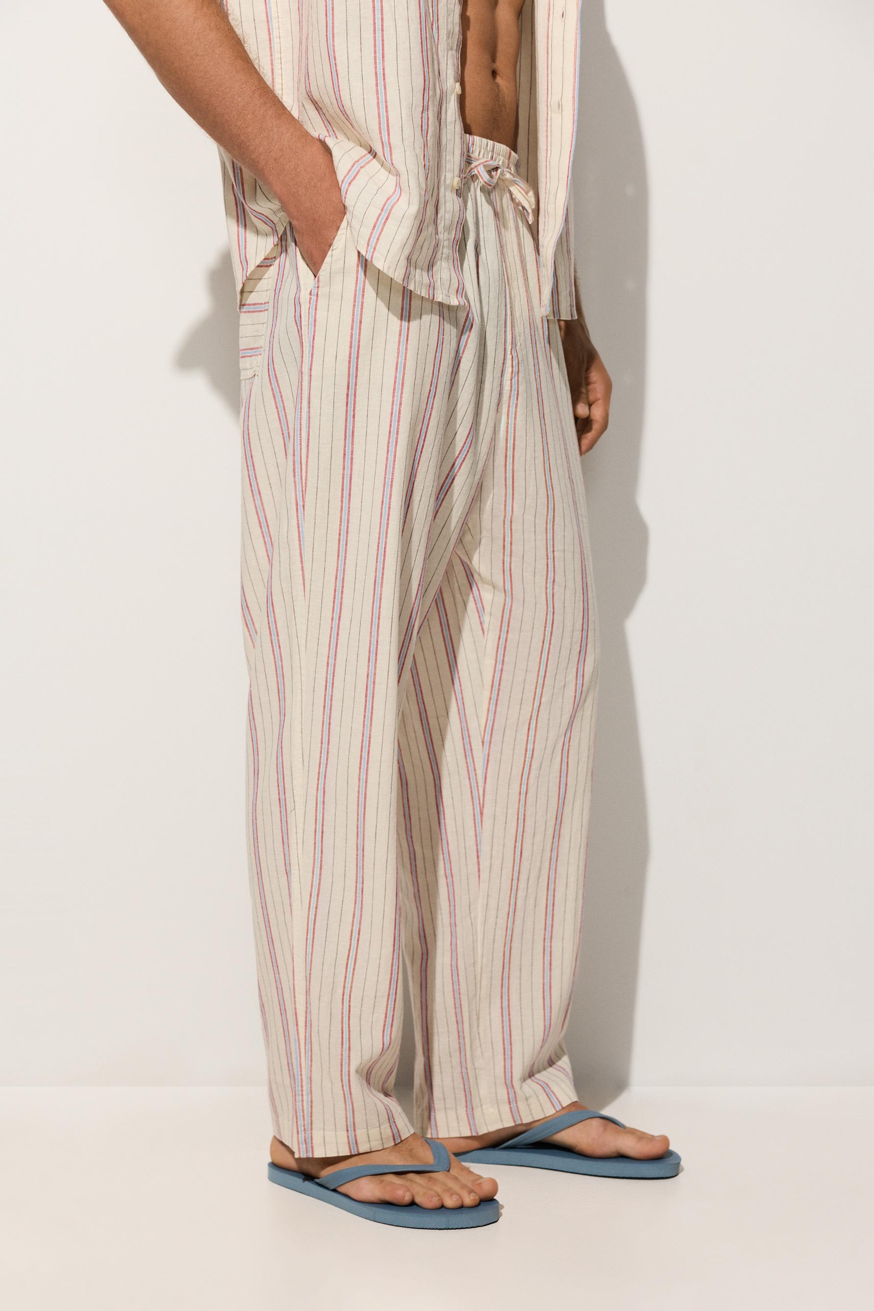 Striped linen-cotton trousers — OFF WHITE