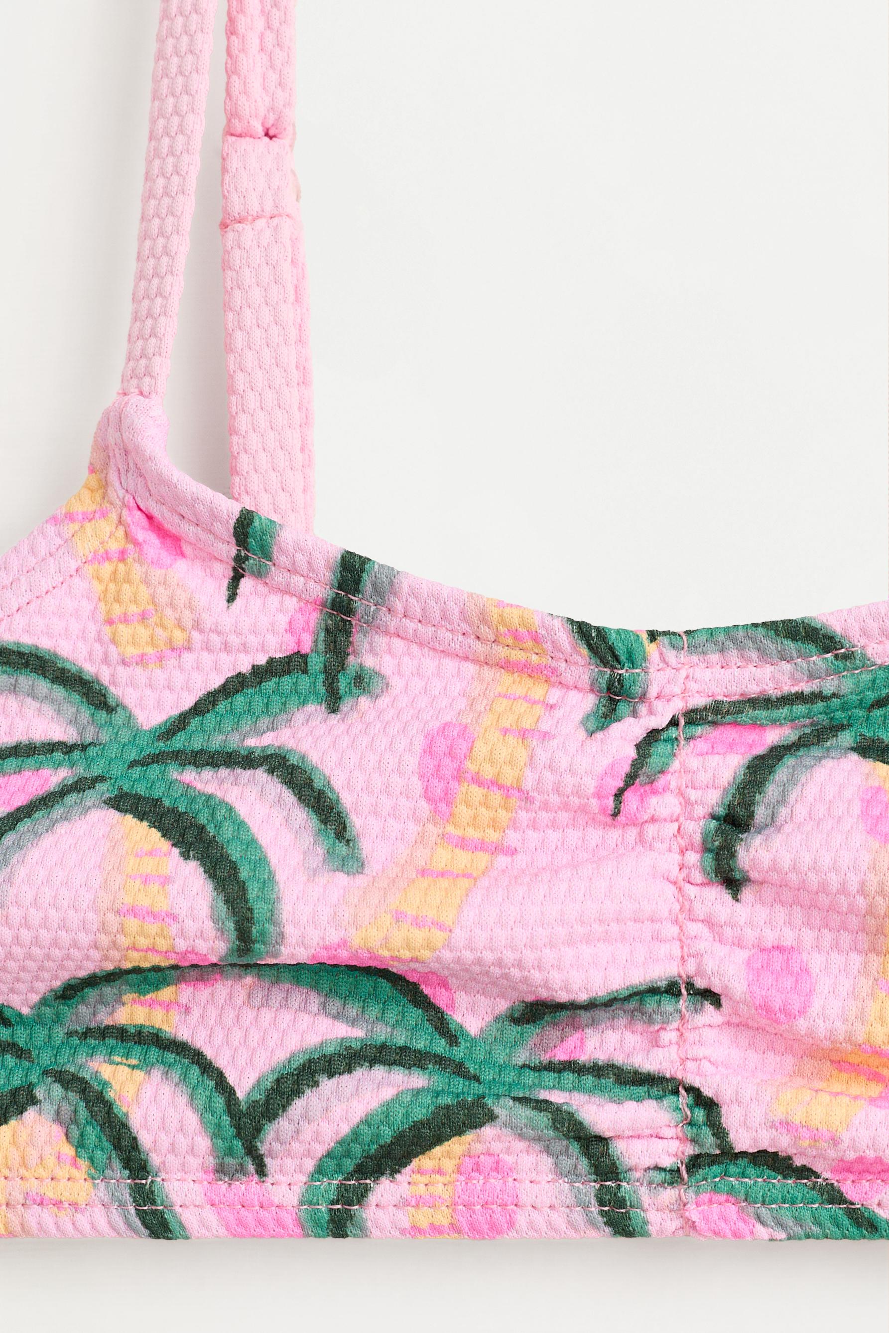 Ruched palm print bikini — PINK