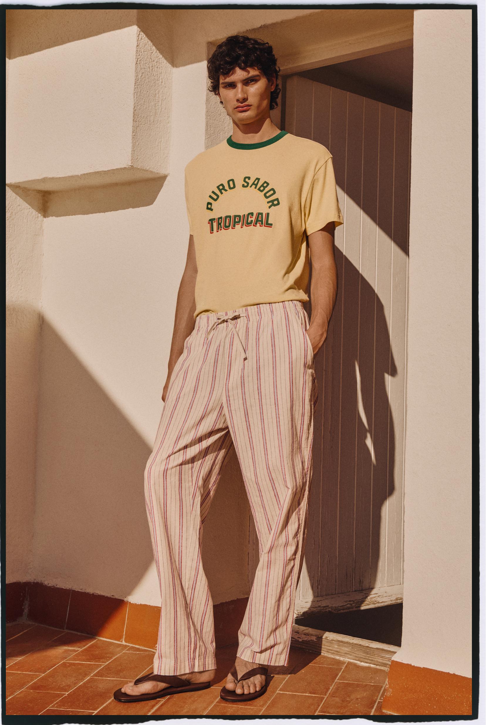 Striped linen-cotton trousers — OFF WHITE