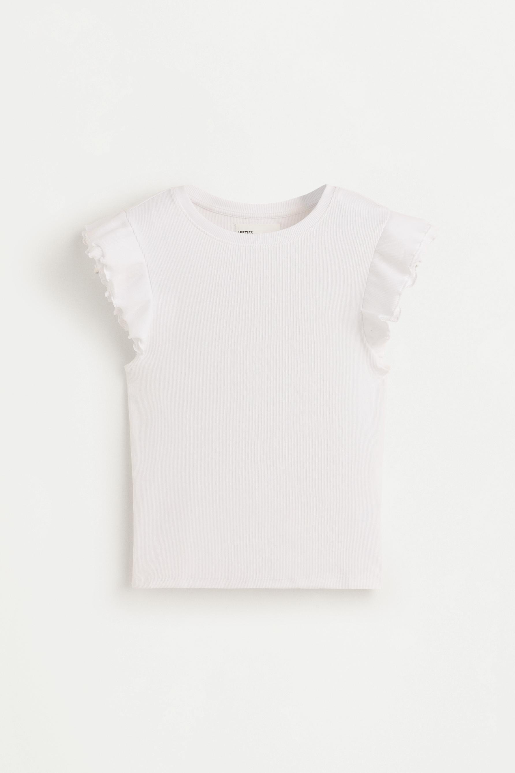 Ribbed Ruffled T-shirt — WHITE