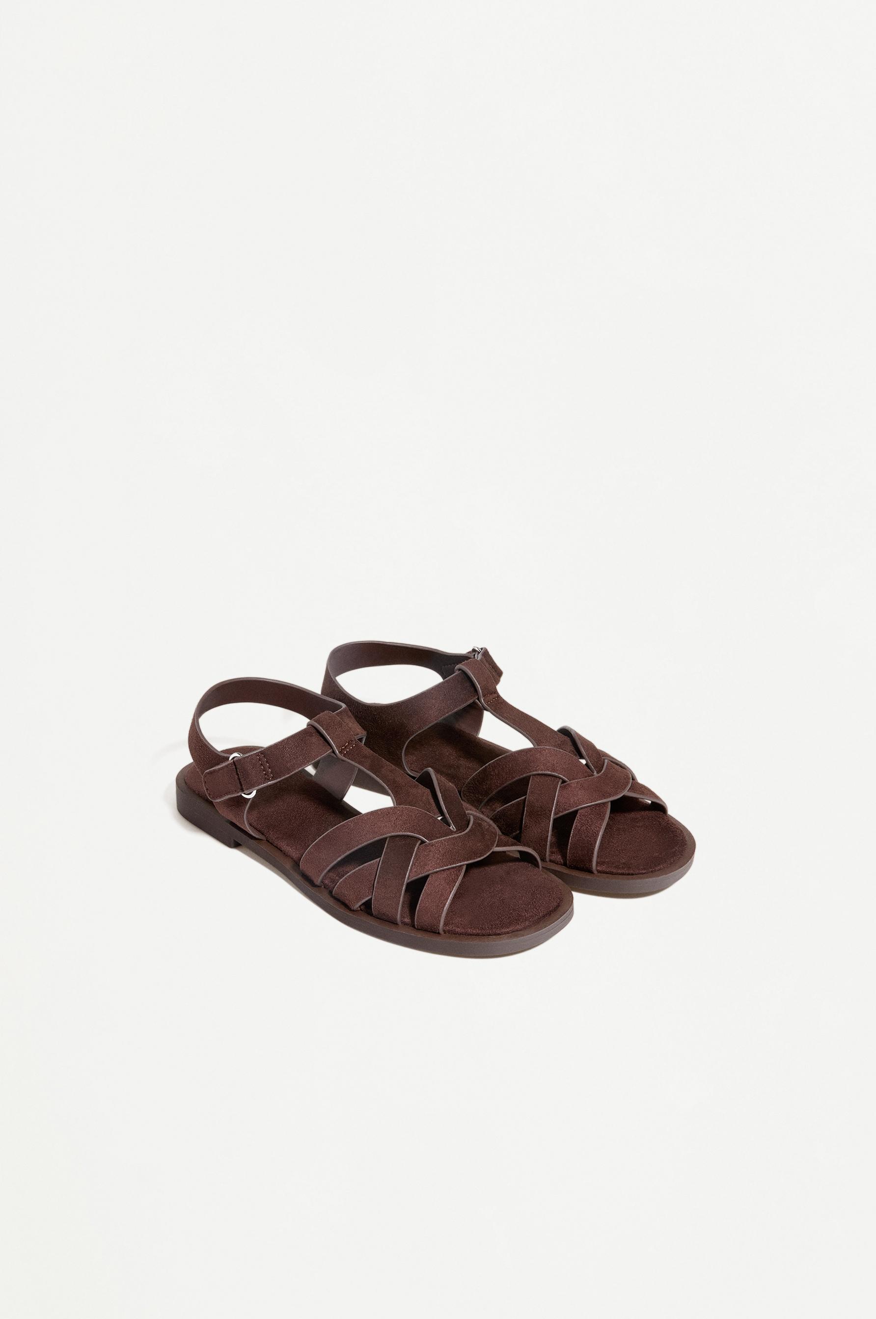 Faux suede cage sandals — BROWN