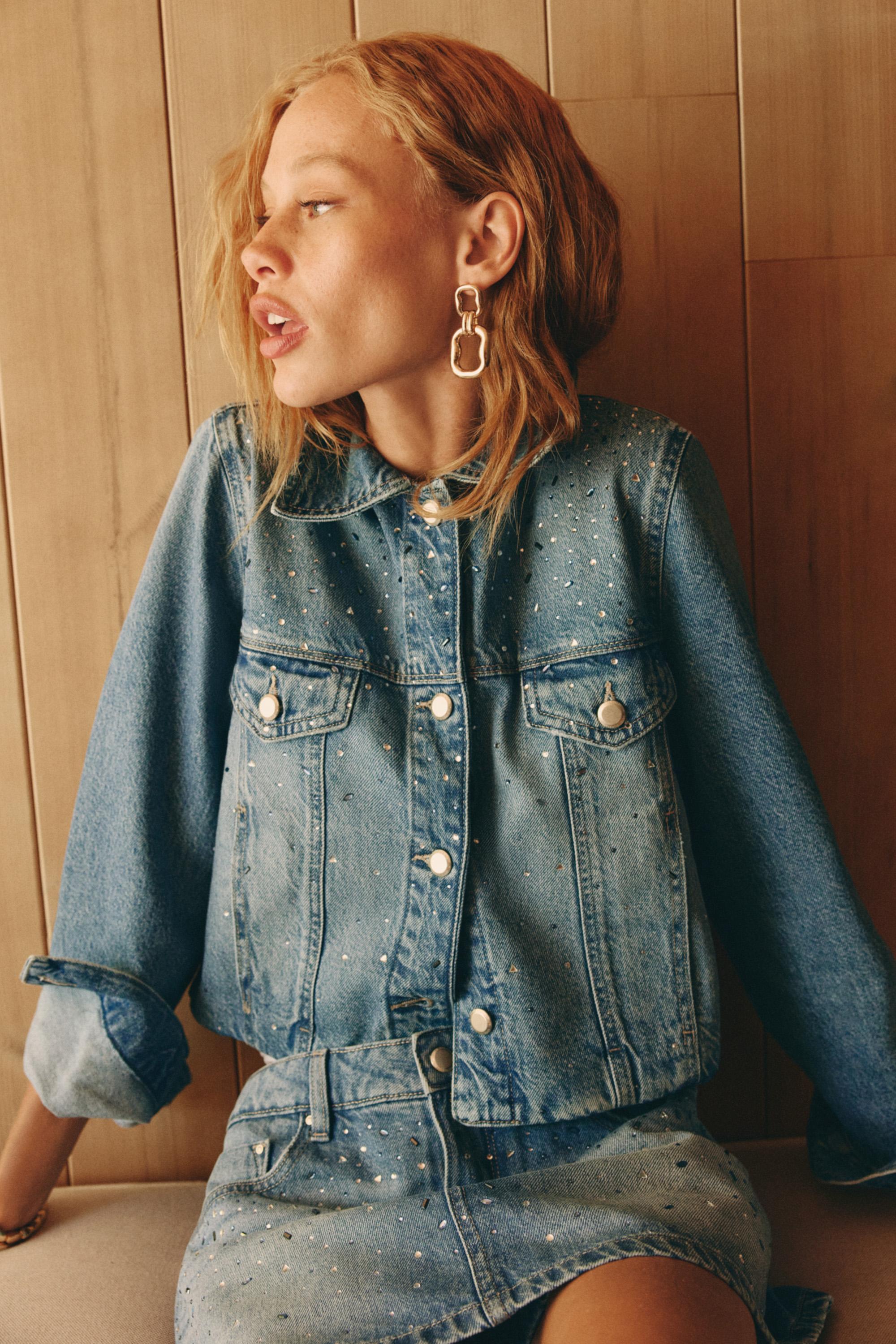 Rhinestone denim jacket — DARK BLUE