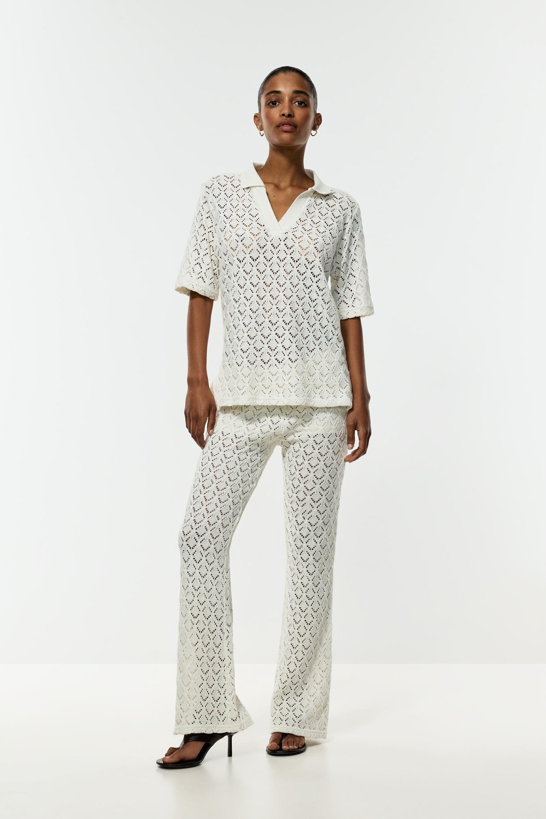 Crochet-effect polo shirt — OFF WHITE